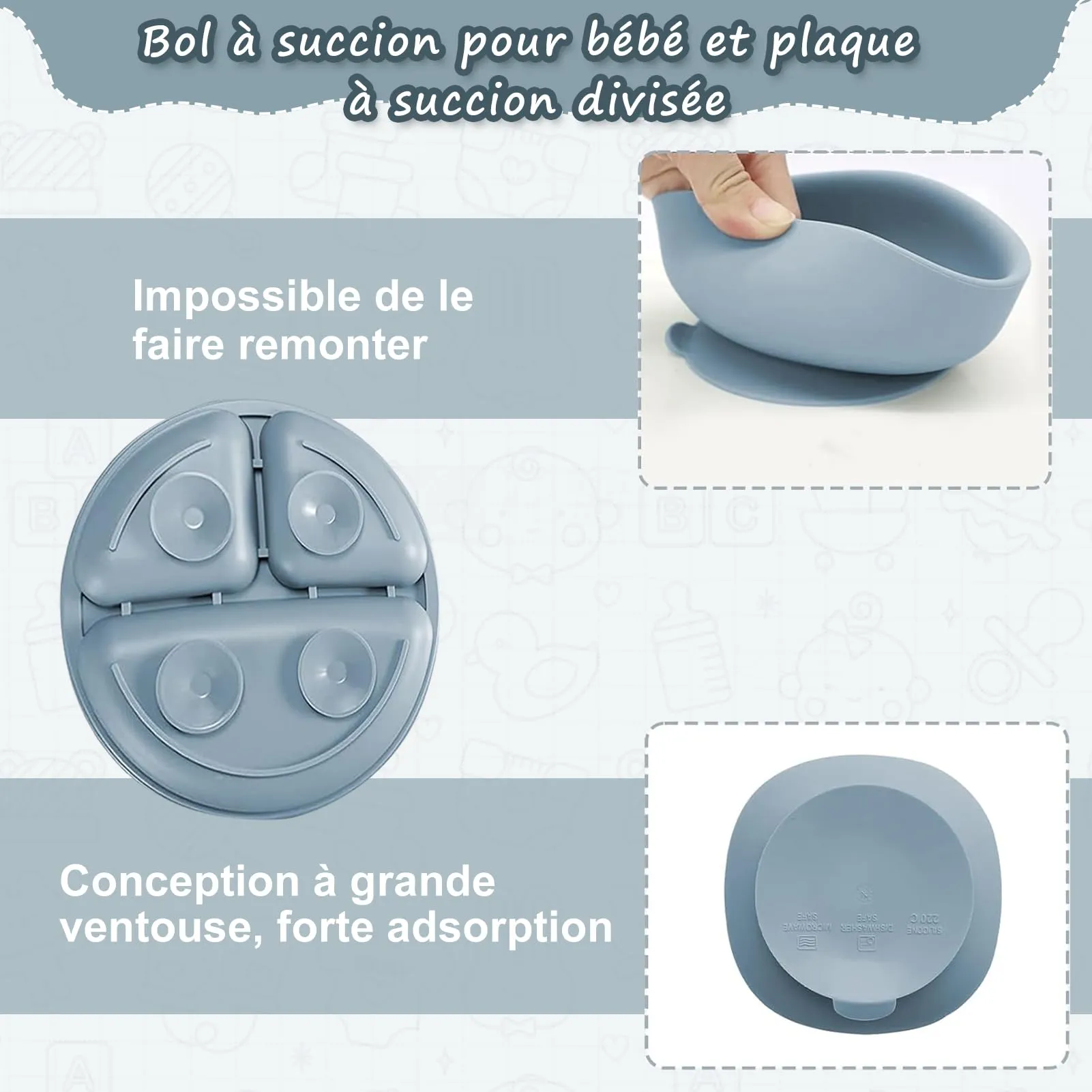 CUBTEM Set Pappa Svezzamento 12 Pezzi, Piatti e Ciotola con Ventosa, Posate, Bavaglino in Silicone e Tazza per Neonati - immagine 4
