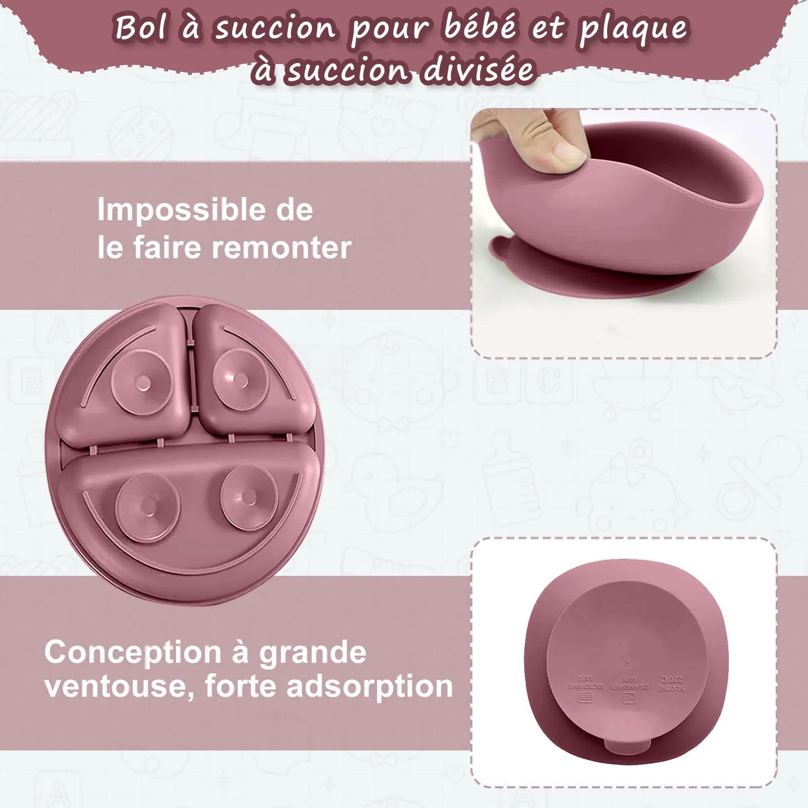 CUBTEM Set Pappa Svezzamento 12 Pezzi in Silicone, con Piatto e Ciotola a Ventosa, Bavaglino, Posate e Tazza per Neonati - immagine 4