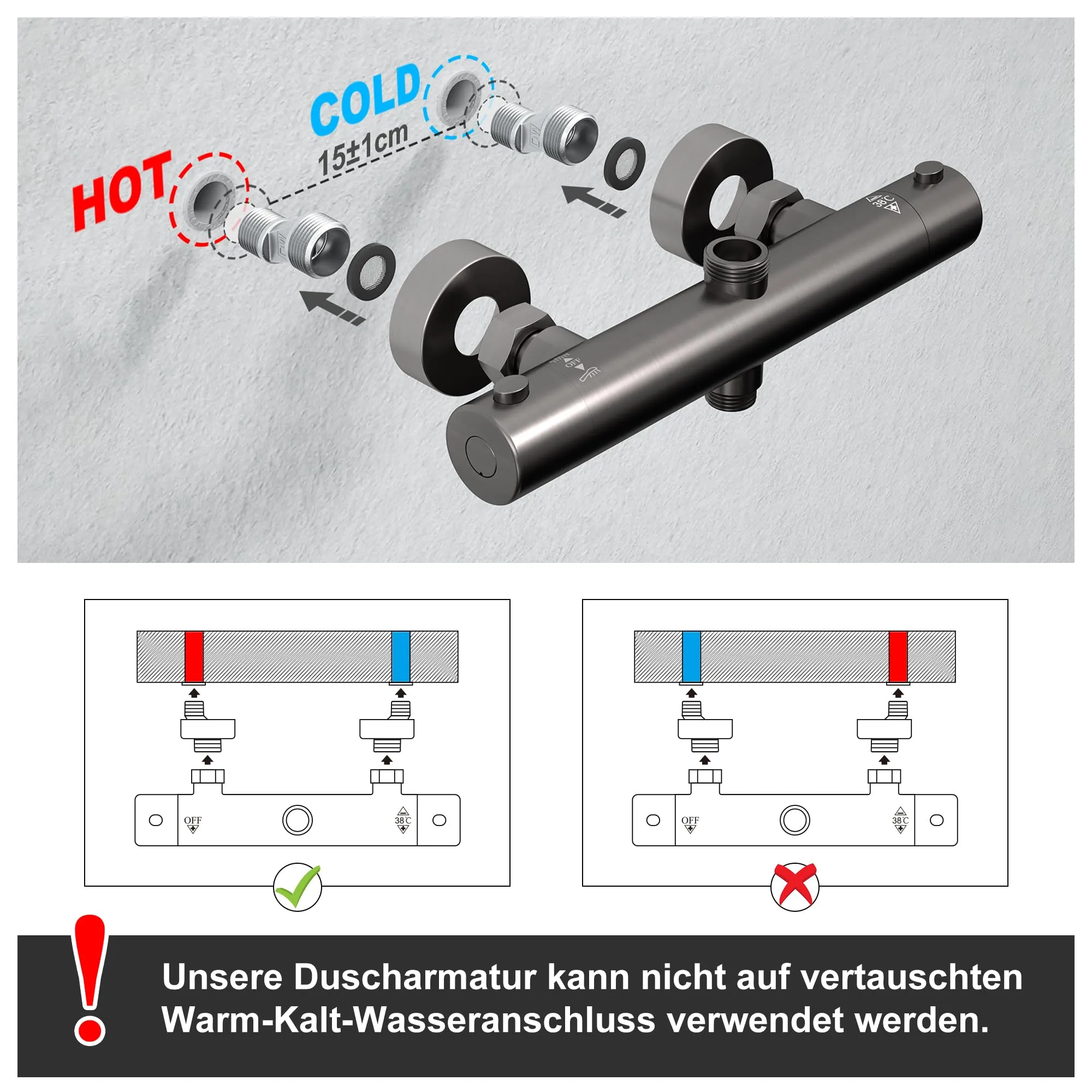 Görbach Colonna Doccia Acciaio Inox con Miscelatore Termostatico e Soffione 25 cm, Grigio - immagine 6