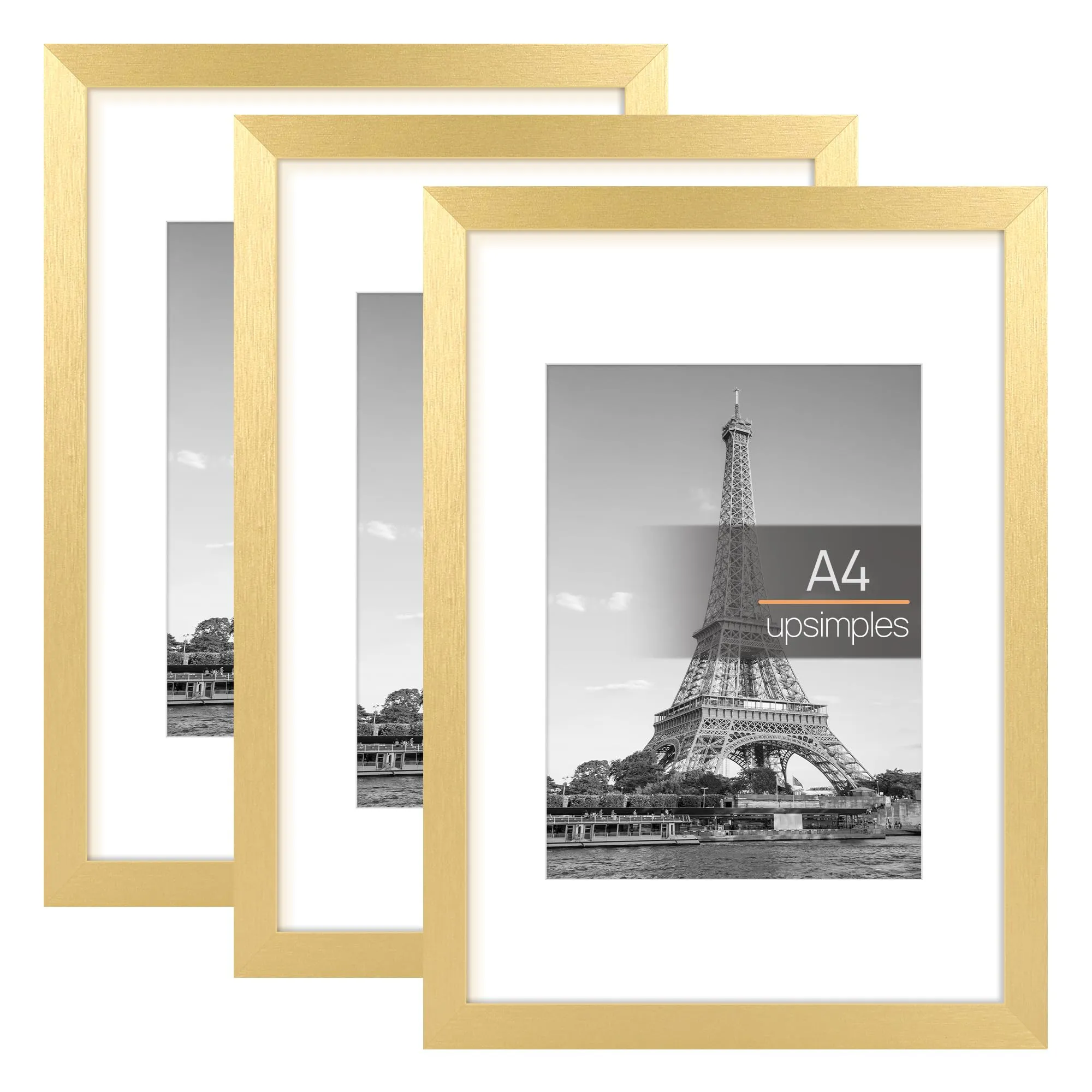 upsimples Set di 3 Cornici Portafoto A4 21x29,7 cm, Oro - immagine 1