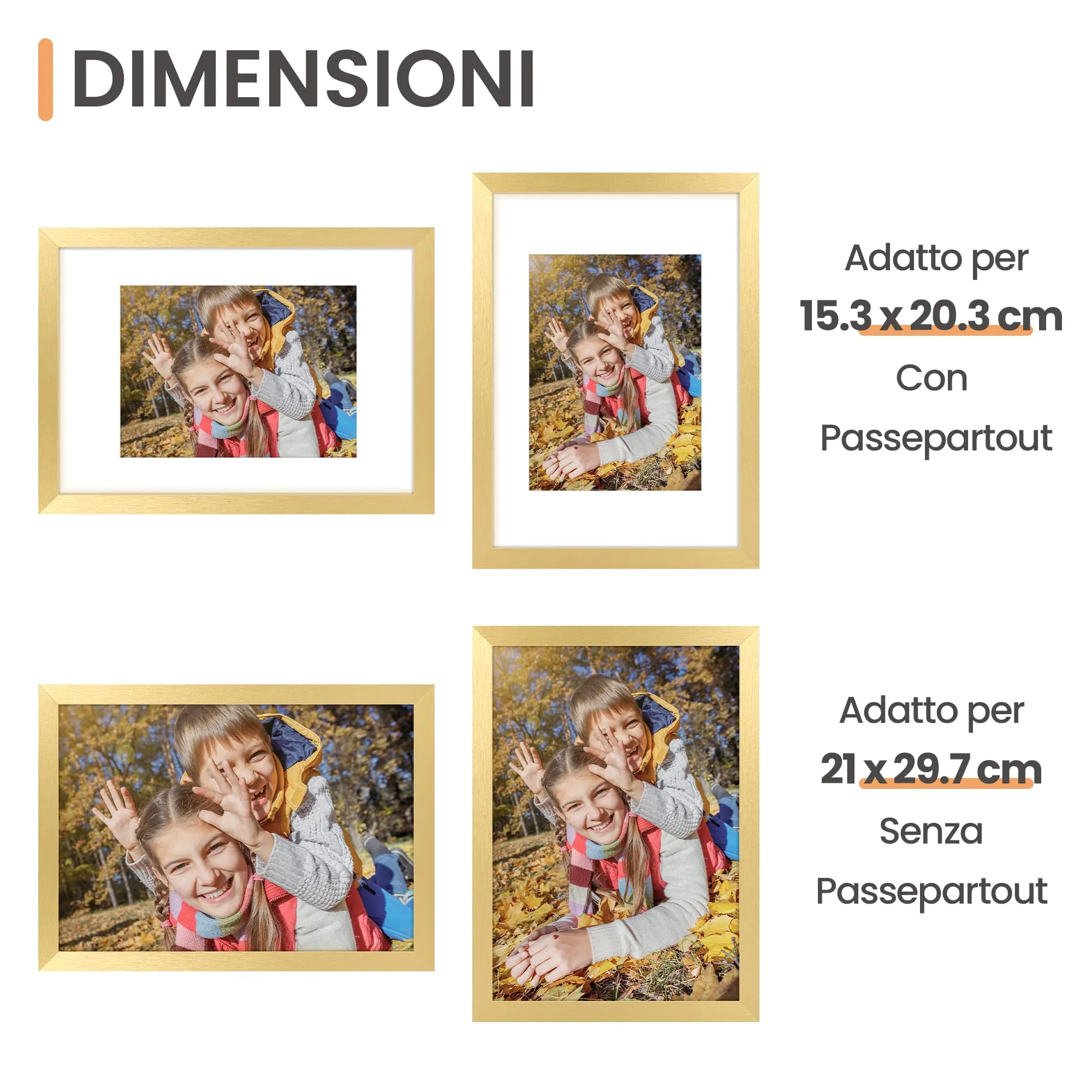 upsimples Set di 3 Cornici Portafoto A4 21x29,7 cm, Oro - immagine 2