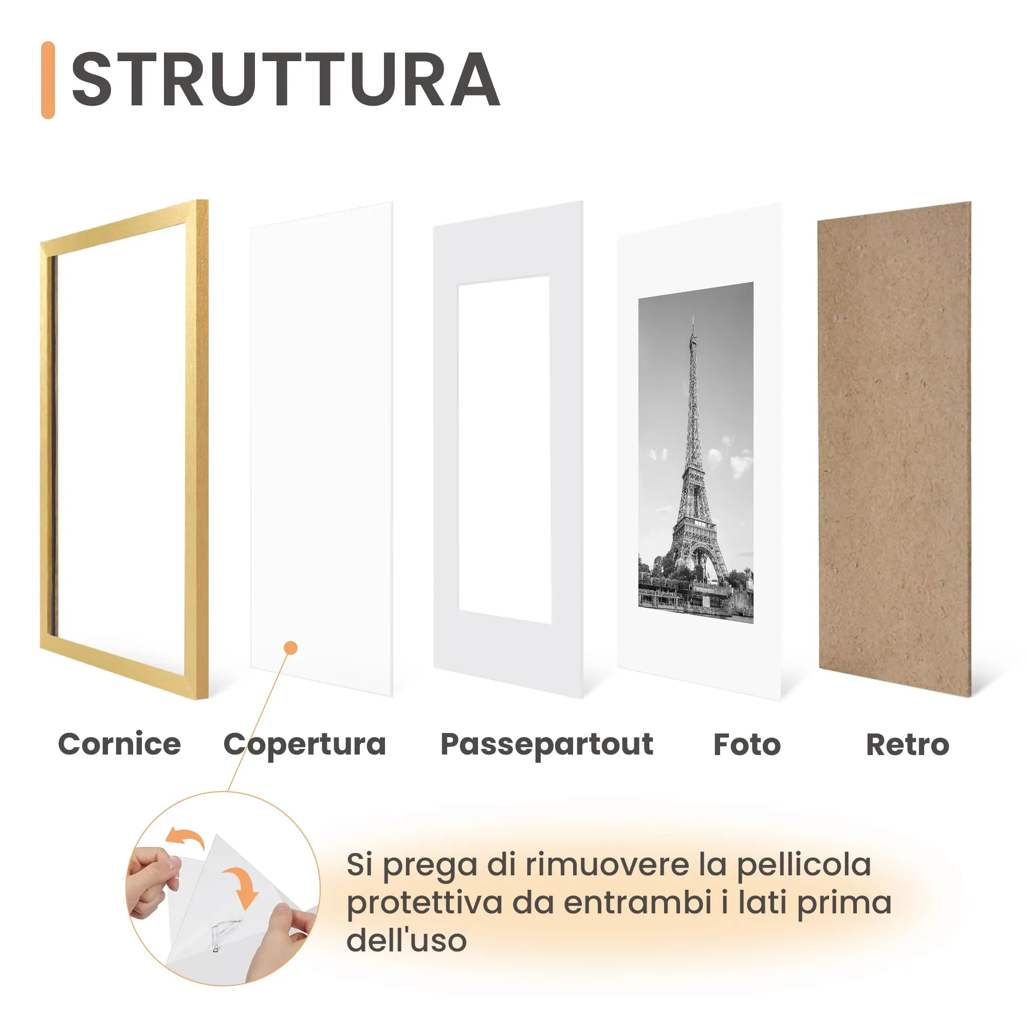 upsimples Set di 3 Cornici Portafoto A4 21x29,7 cm, Oro - immagine 3