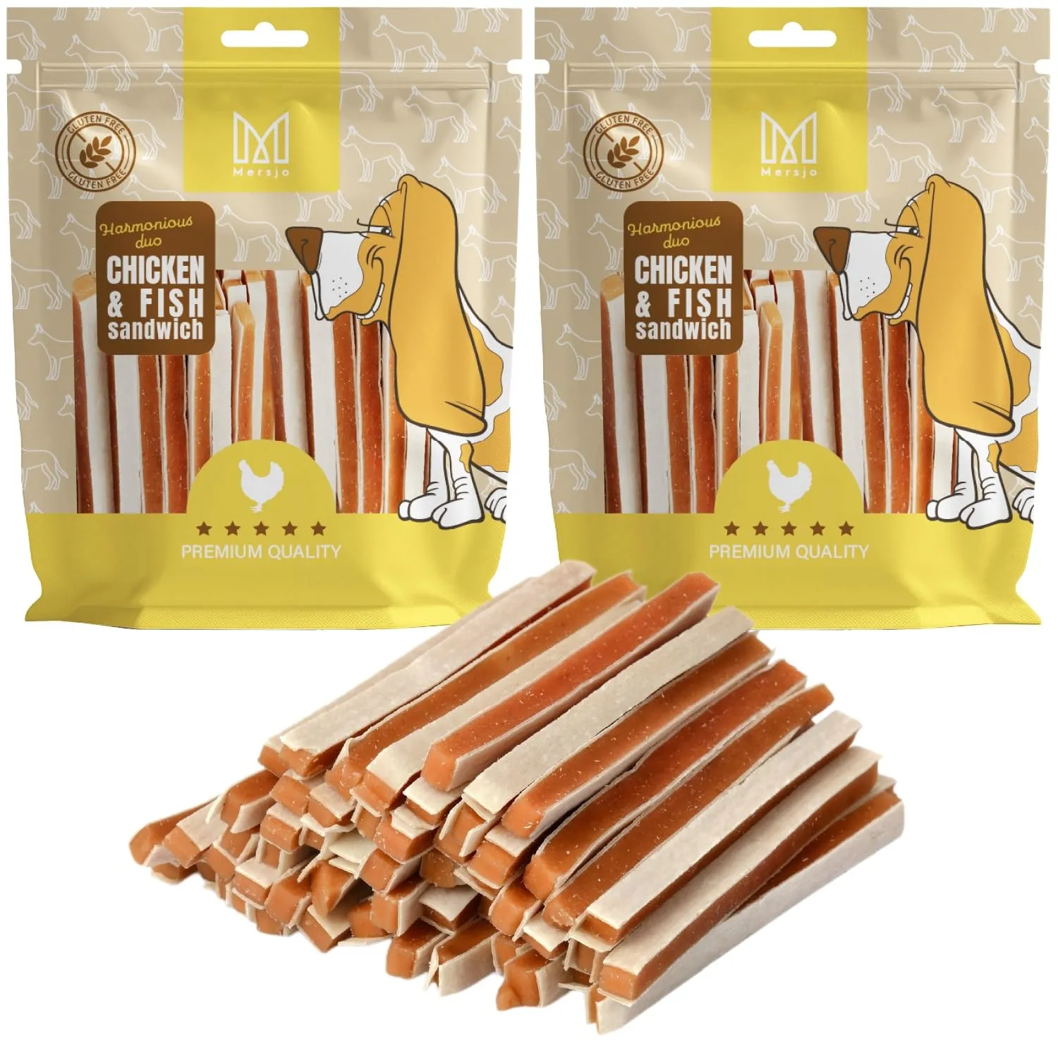 MERSJO Dolcetti per cani al pollo, 60% carne, senza cereali e zucchero, 500 g (Confezione da 2) - immagine 1