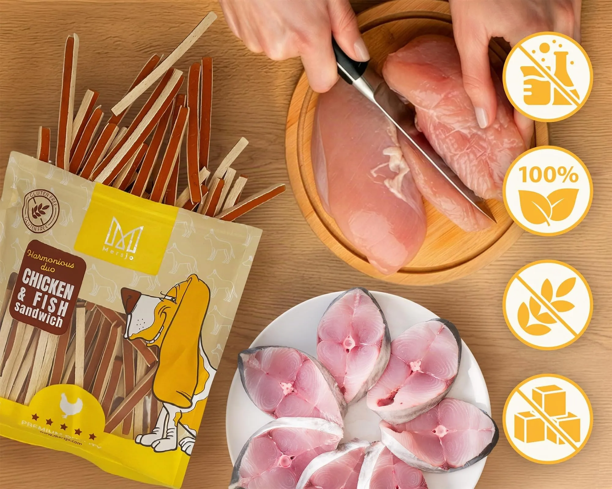 MERSJO Dolcetti per cani al pollo, 60% carne, senza cereali e zucchero, 500 g (Confezione da 2) - immagine 4