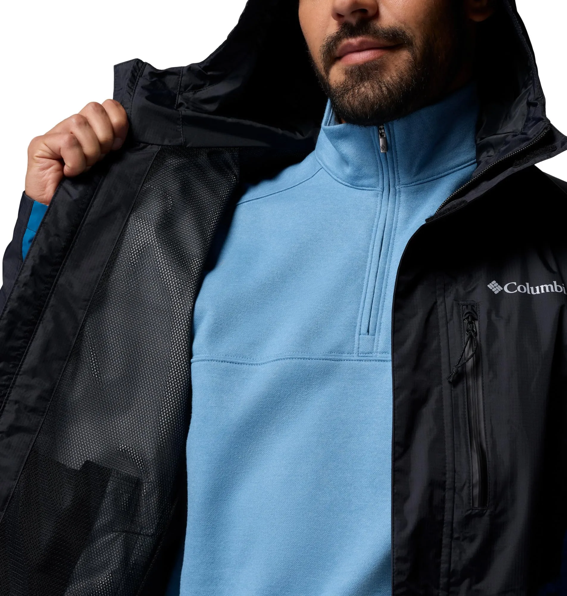 Columbia Pouring Adventure 3 Giacca Impermeabile da Uomo, Nero/Blu Fenice, XXL - immagine 6
