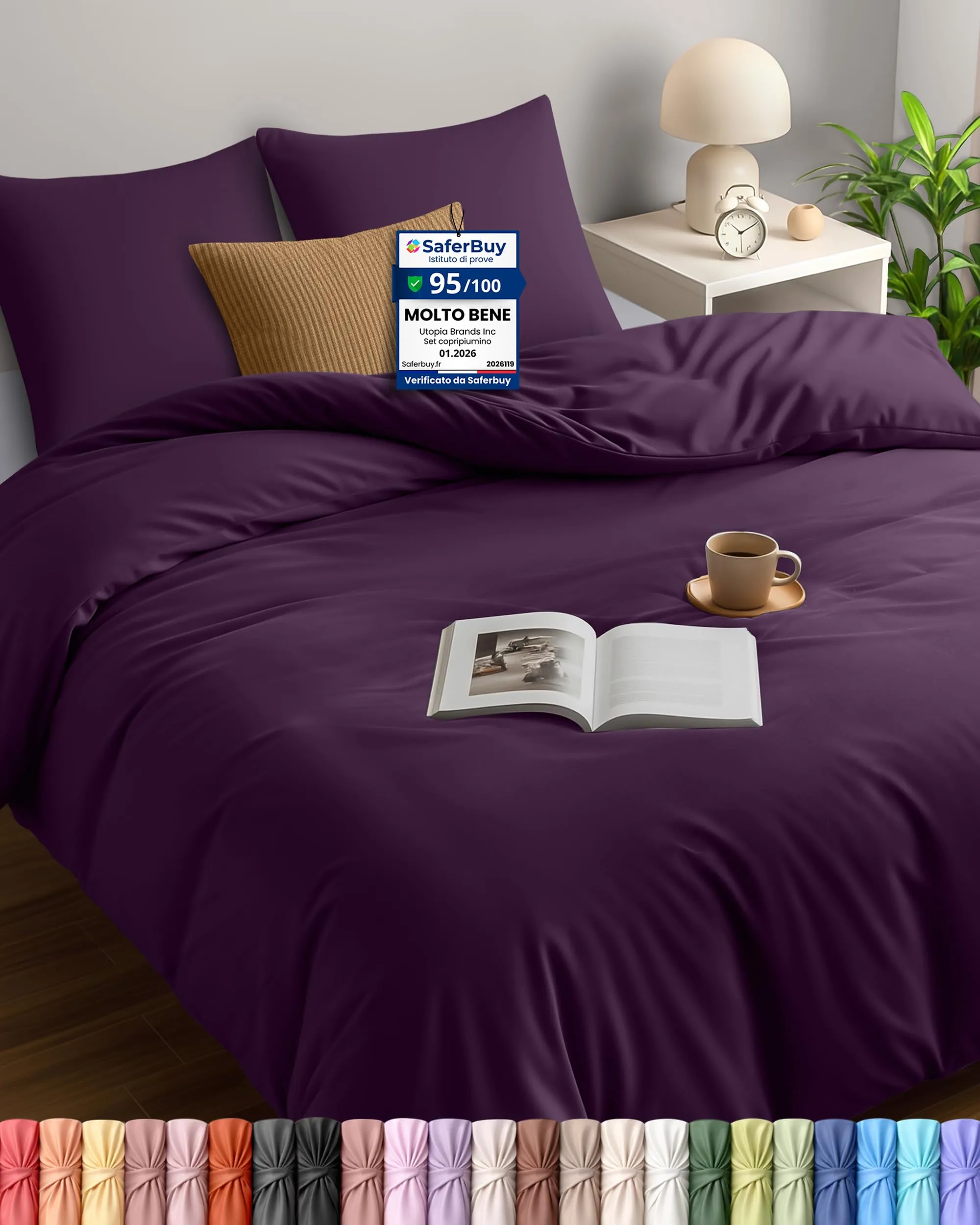 Utopia Bedding Set Copripiumino 240x220 cm e 2 Federe 65x65 cm, Viola - immagine 1