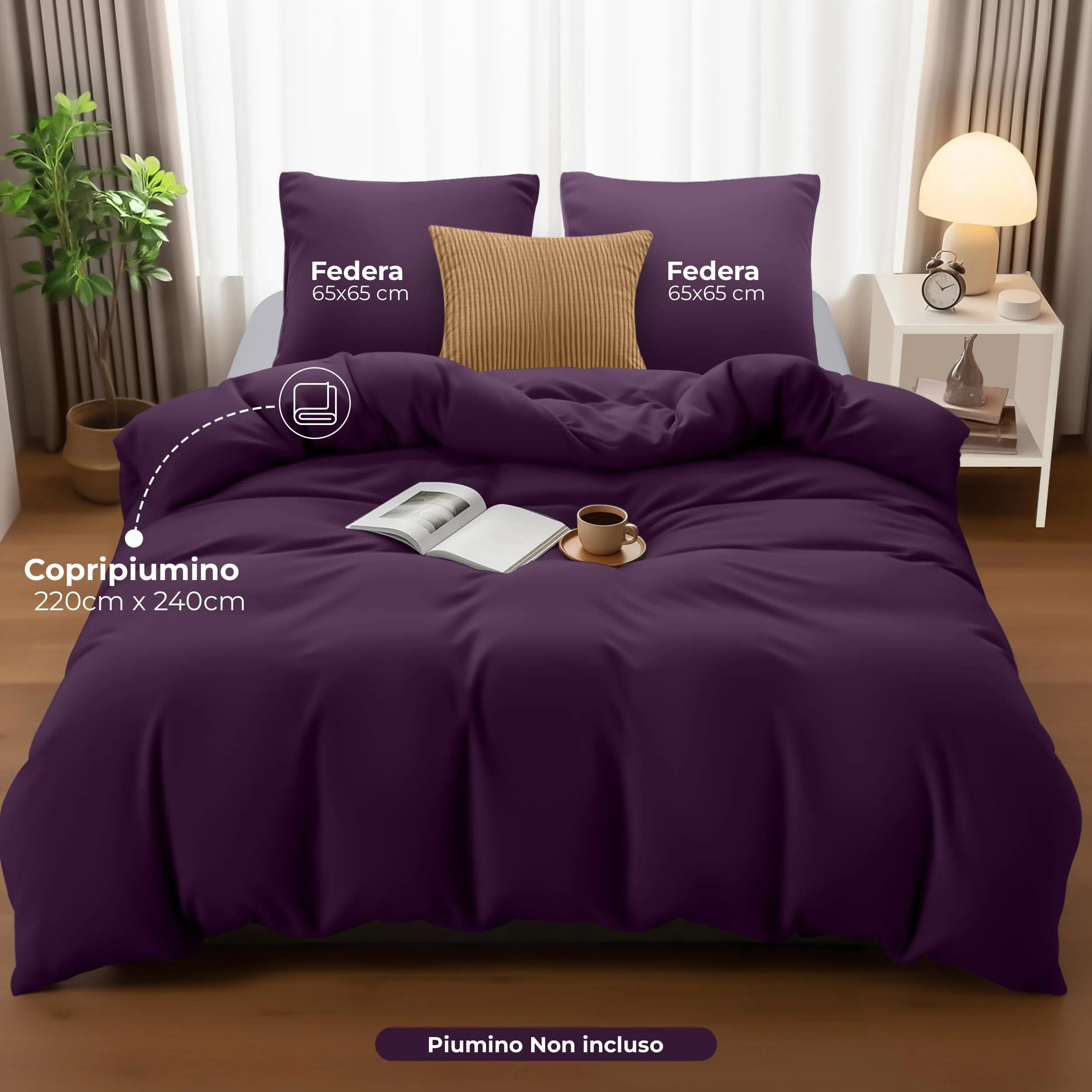 Utopia Bedding Set Copripiumino 240x220 cm e 2 Federe 65x65 cm, Viola - immagine 4