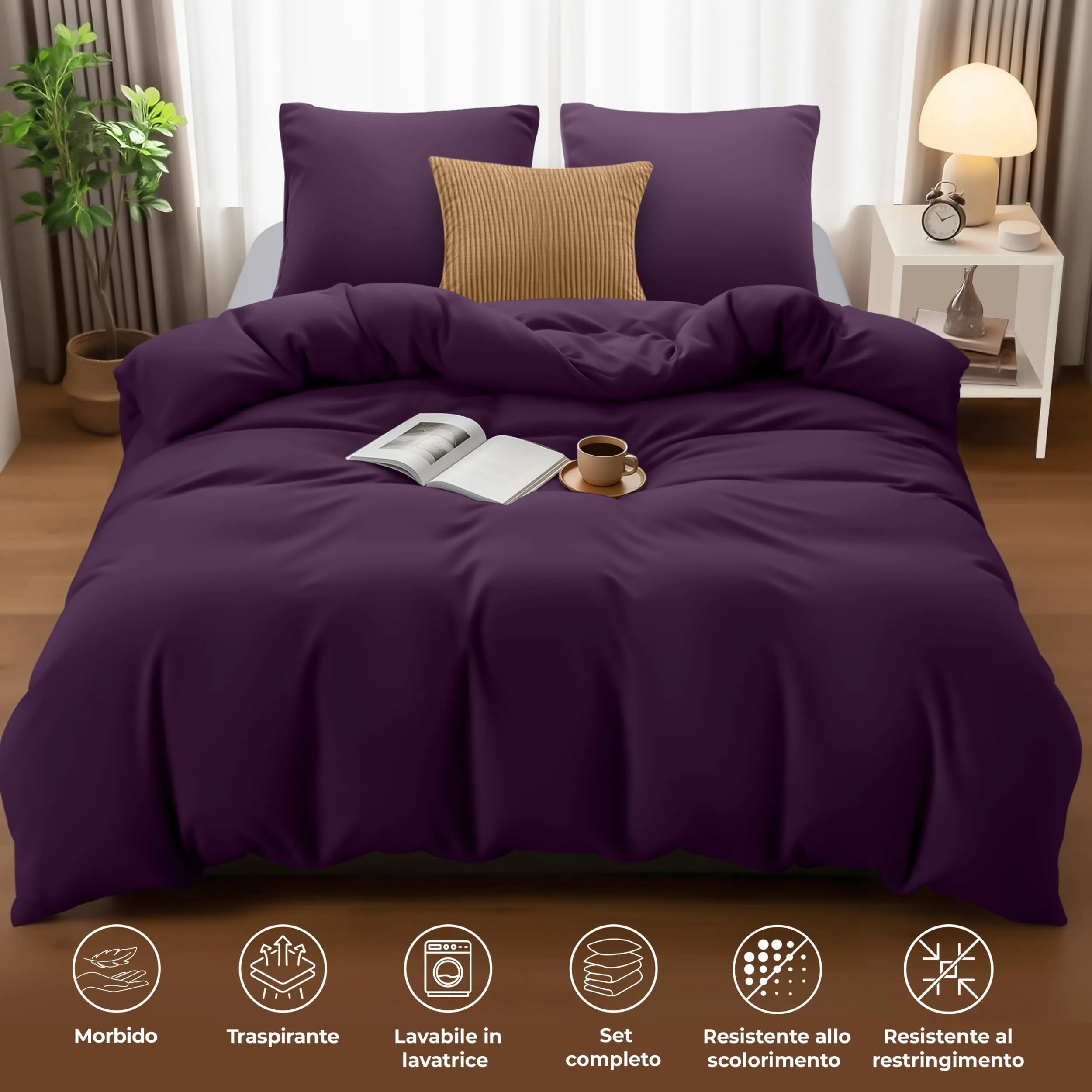 Utopia Bedding Set Copripiumino 240x220 cm e 2 Federe 65x65 cm, Viola - immagine 5