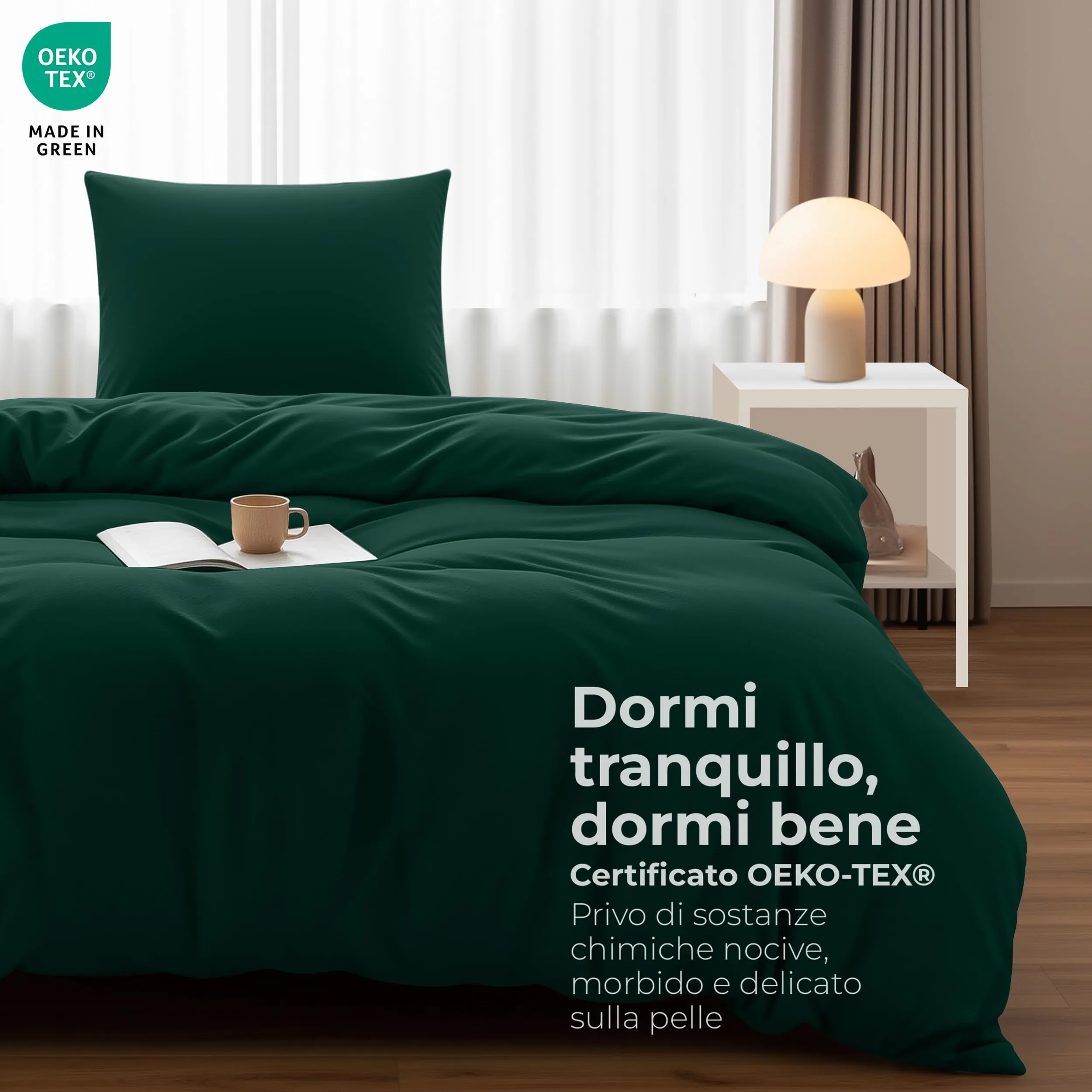 Utopia Bedding Set Copripiumino 135x200 cm e Federa 80x80 cm, Smeraldo - immagine 2