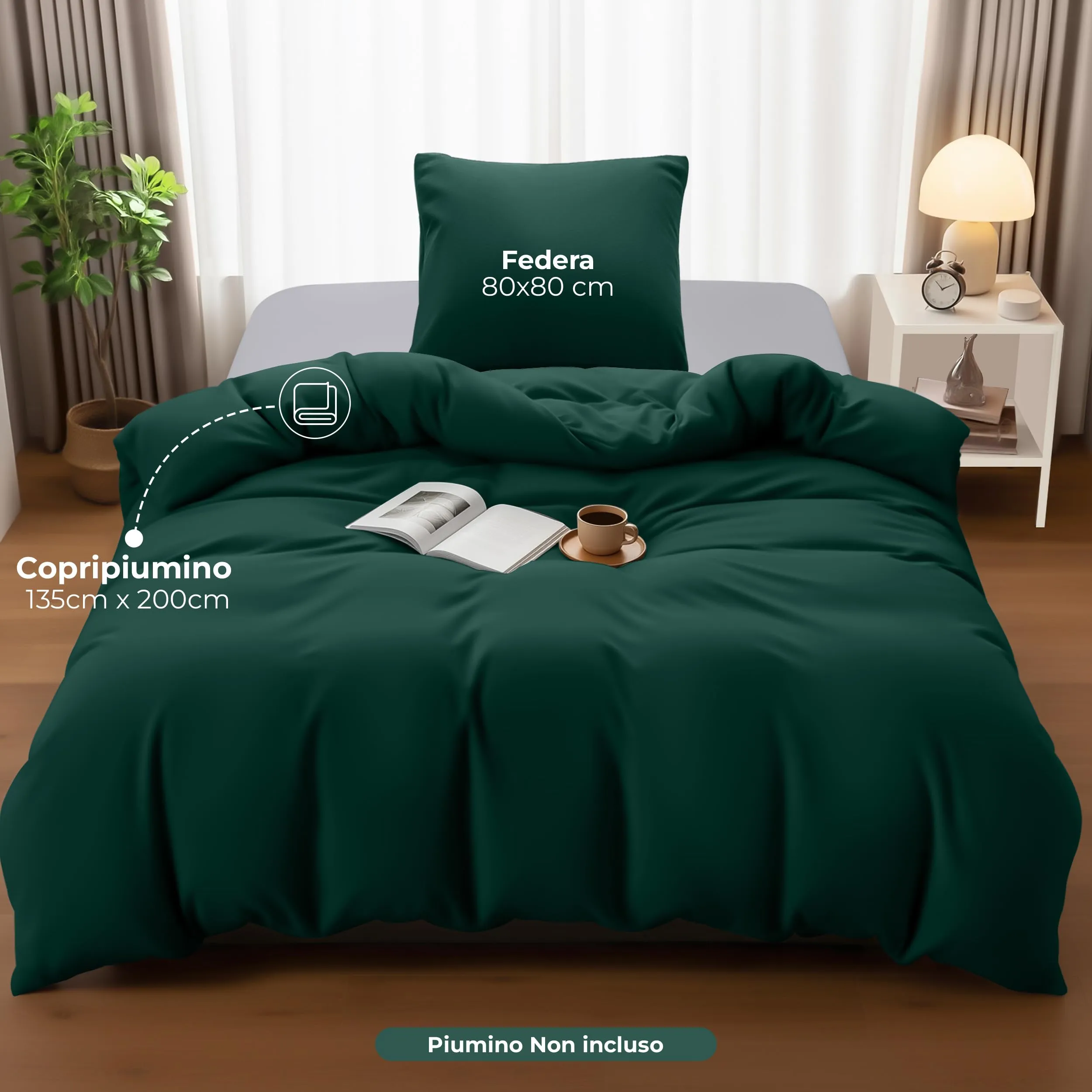 Utopia Bedding Set Copripiumino 135x200 cm e Federa 80x80 cm, Smeraldo - immagine 4