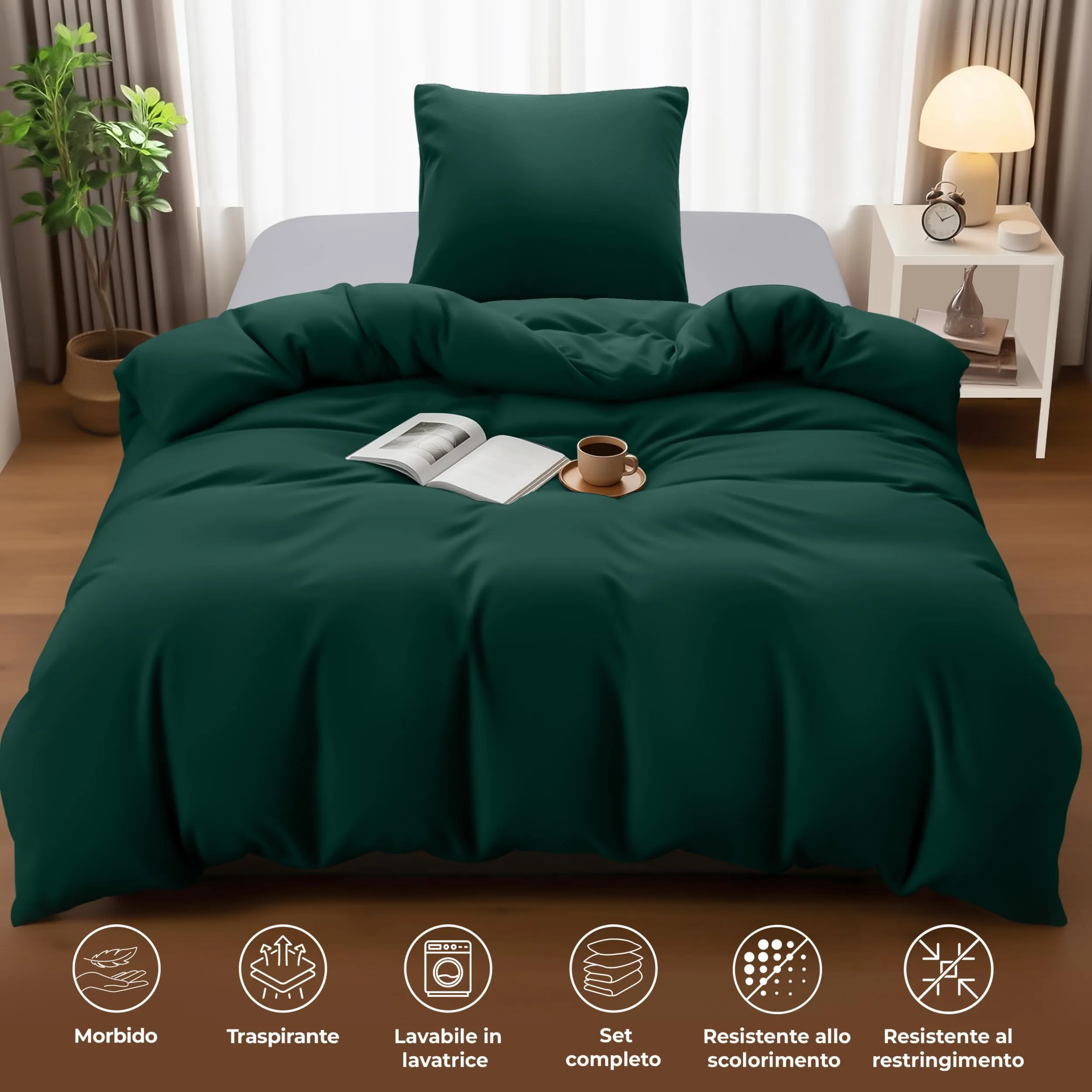 Utopia Bedding Set Copripiumino 135x200 cm e Federa 80x80 cm, Smeraldo - immagine 5