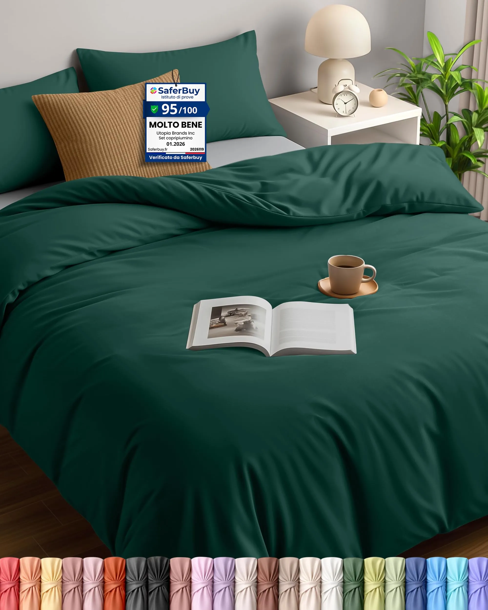 Utopia Bedding Set Copripiumino Matrimoniale 200x200 cm e 2 Federe 50x75 cm, Smeraldo - immagine 1