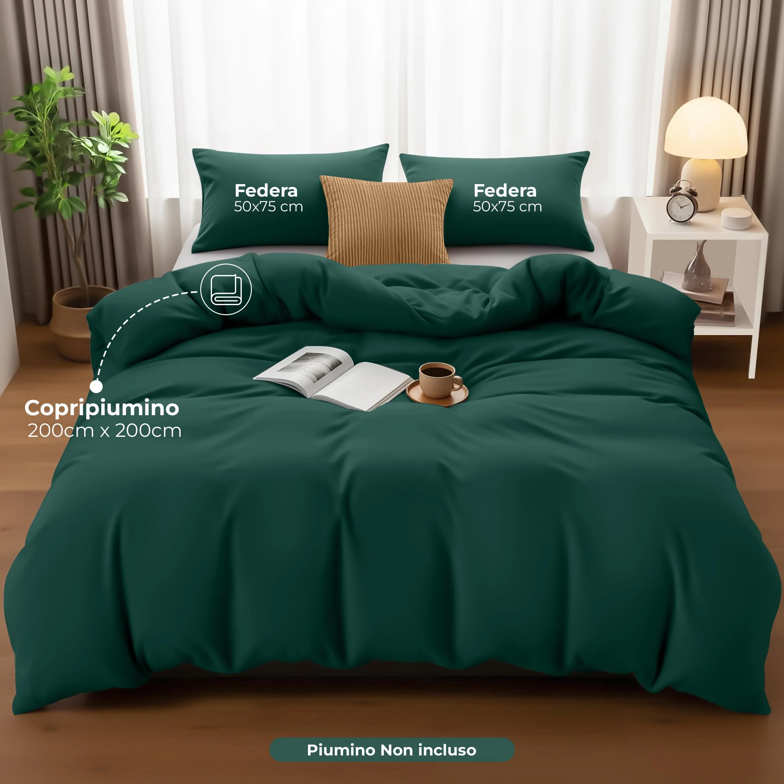 Utopia Bedding Set Copripiumino Matrimoniale 200x200 cm e 2 Federe 50x75 cm, Smeraldo - immagine 2