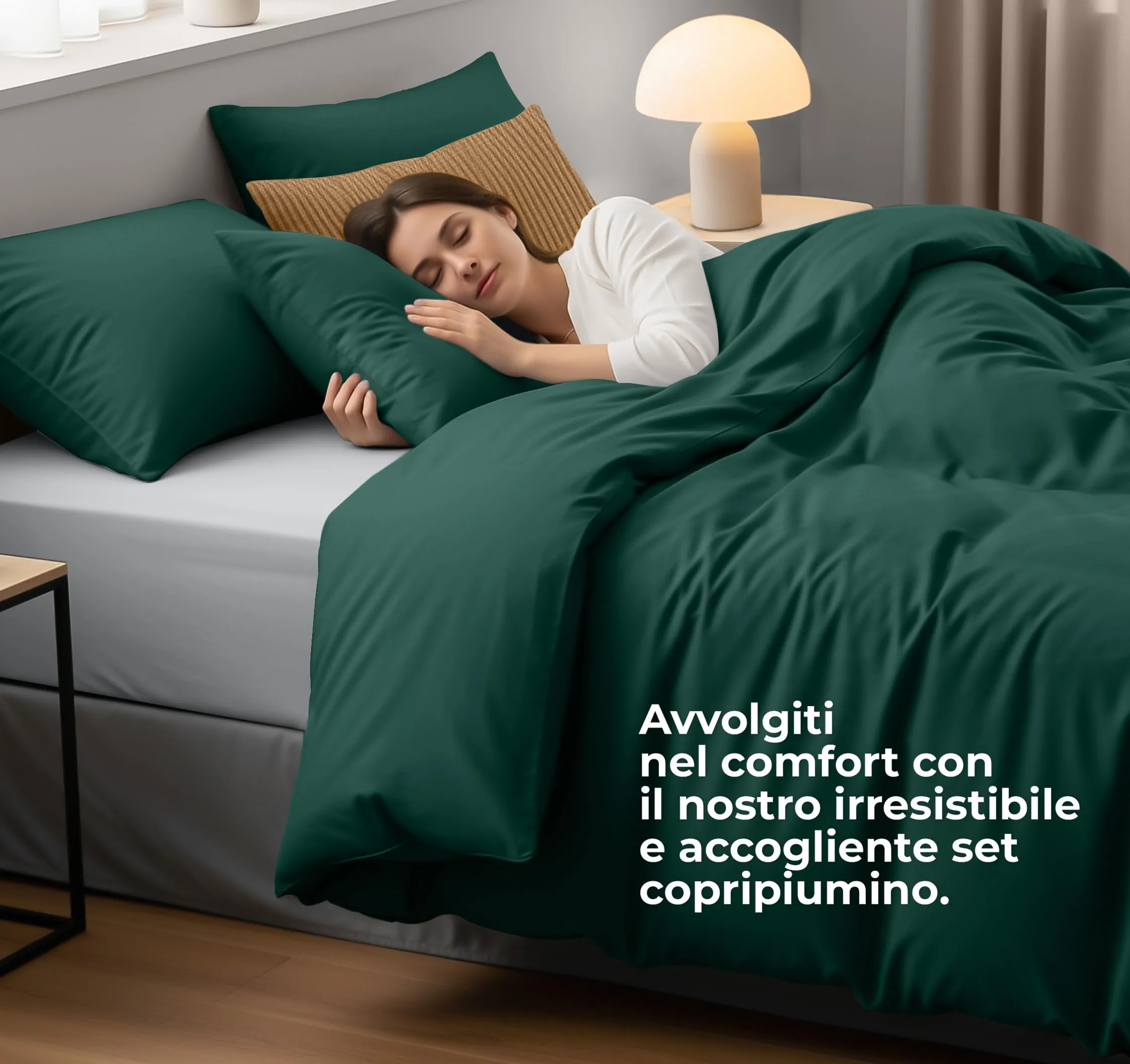 Utopia Bedding Set Copripiumino Matrimoniale 200x200 cm e 2 Federe 50x75 cm, Smeraldo - immagine 3