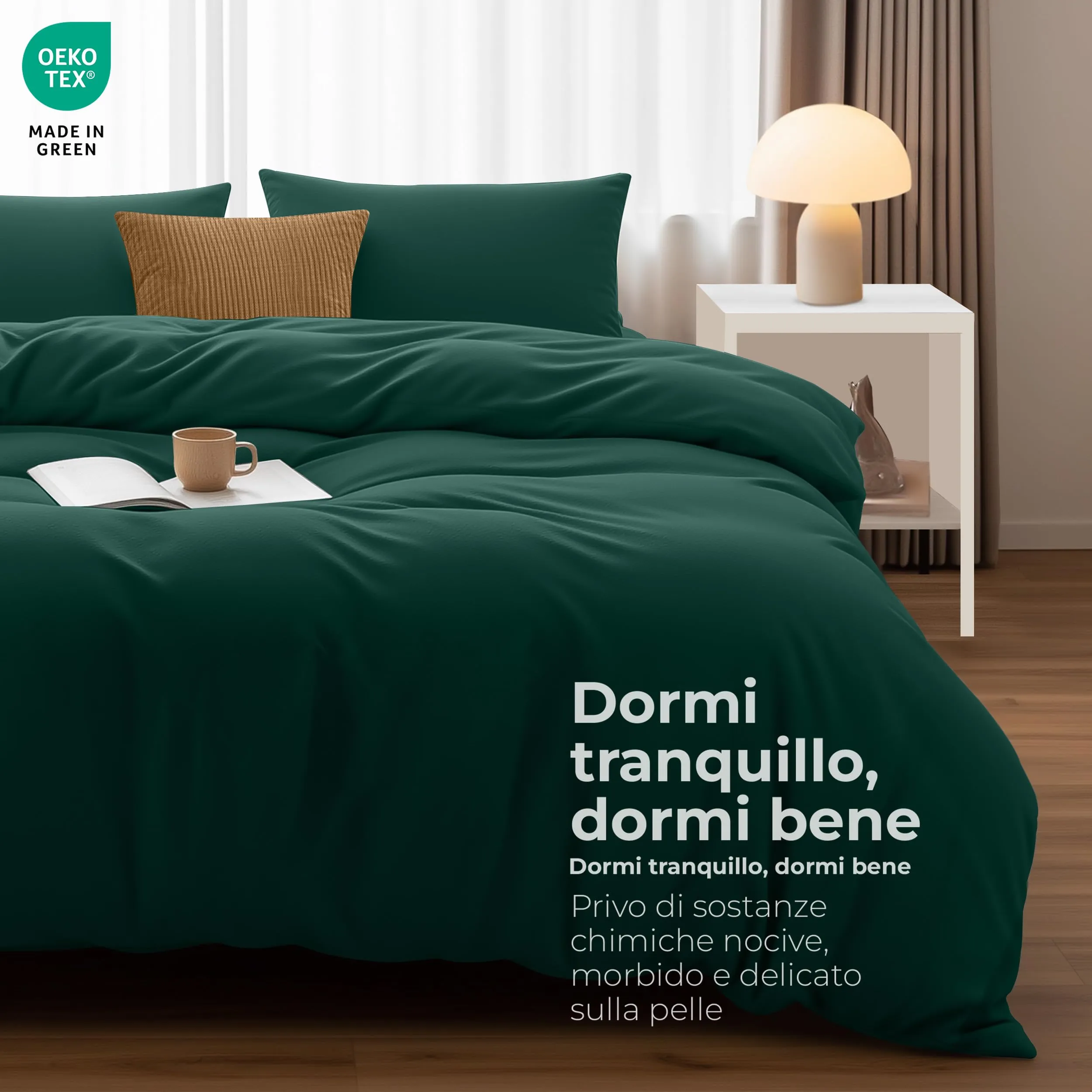 Utopia Bedding Set Copripiumino Matrimoniale 200x200 cm e 2 Federe 50x75 cm, Smeraldo - immagine 4