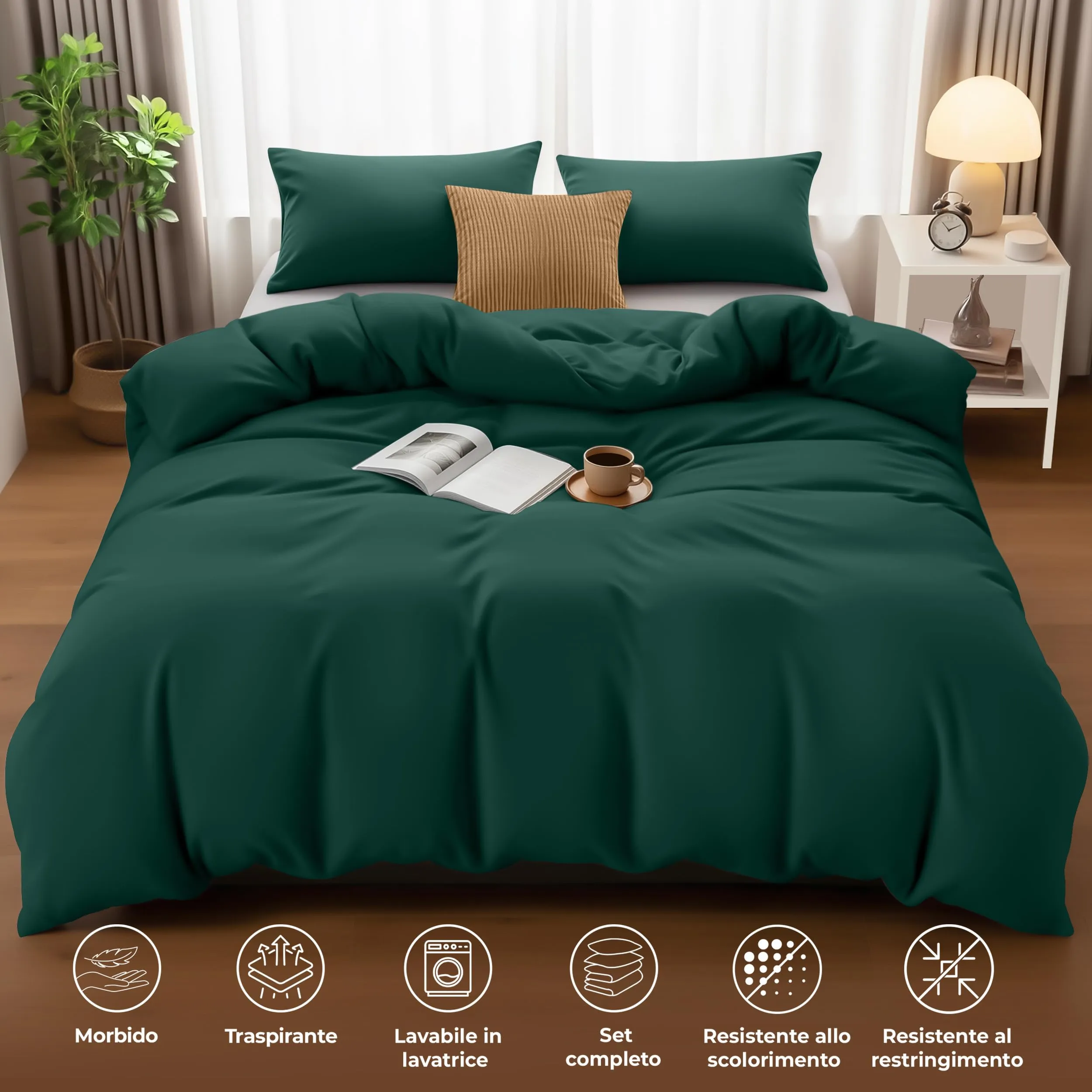 Utopia Bedding Set Copripiumino Matrimoniale 200x200 cm e 2 Federe 50x75 cm, Smeraldo - immagine 5