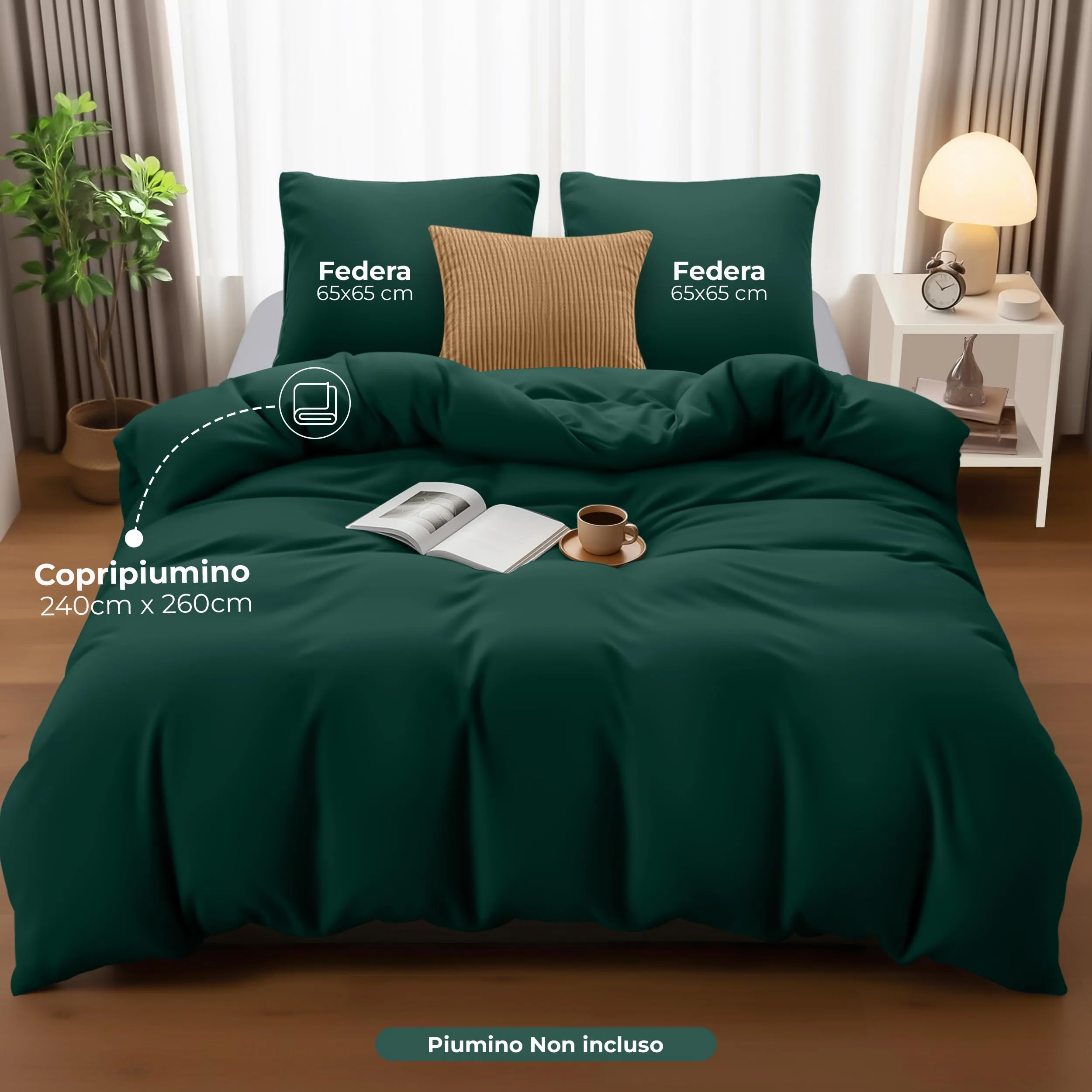 Utopia Bedding Copripiumino Matrimoniale 260x240 cm e 2 Federe 65x65 cm, Smeraldo - immagine 4