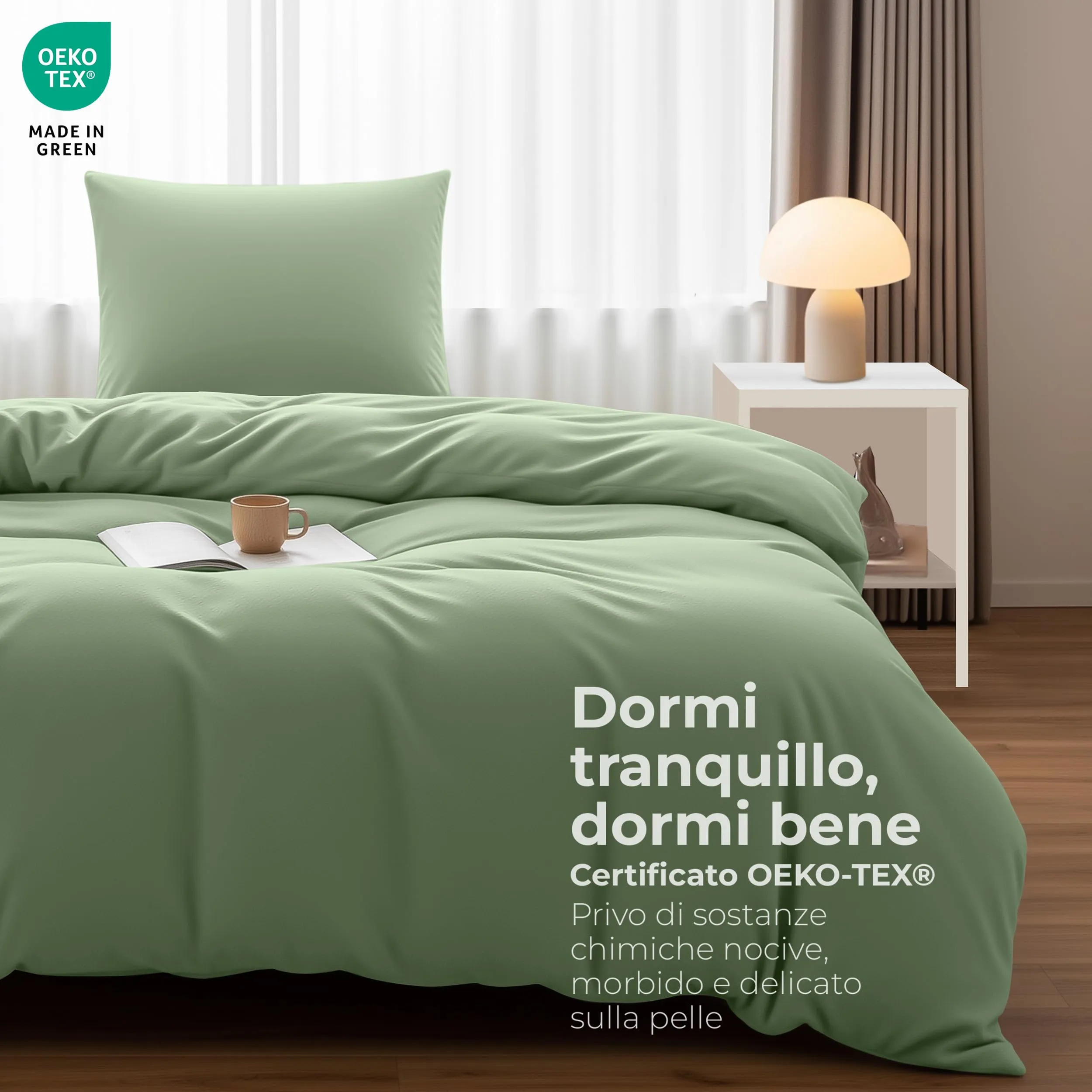 Utopia Bedding Set Copripiumino 135x200 cm e Federa 80x80 cm, Microfibra Spazzolata, Verde Salvia - immagine 2