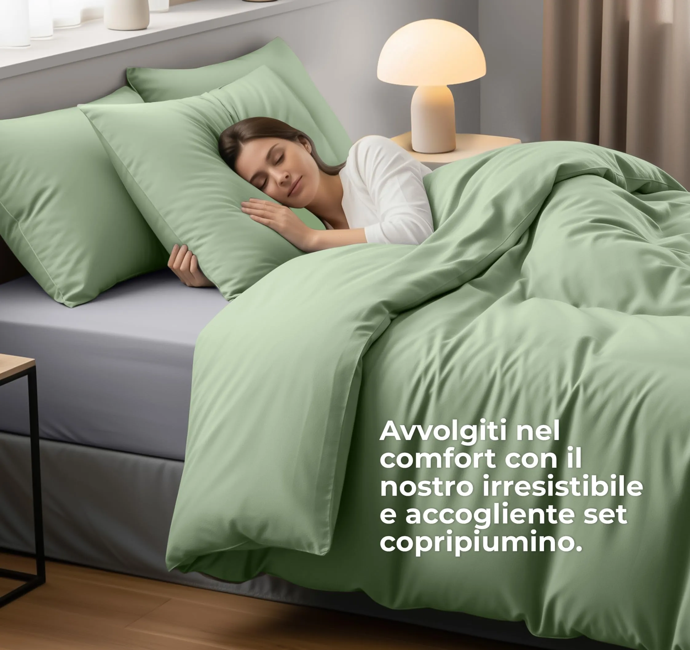 Utopia Bedding Set Copripiumino 135x200 cm e Federa 80x80 cm, Microfibra Spazzolata, Verde Salvia - immagine 3
