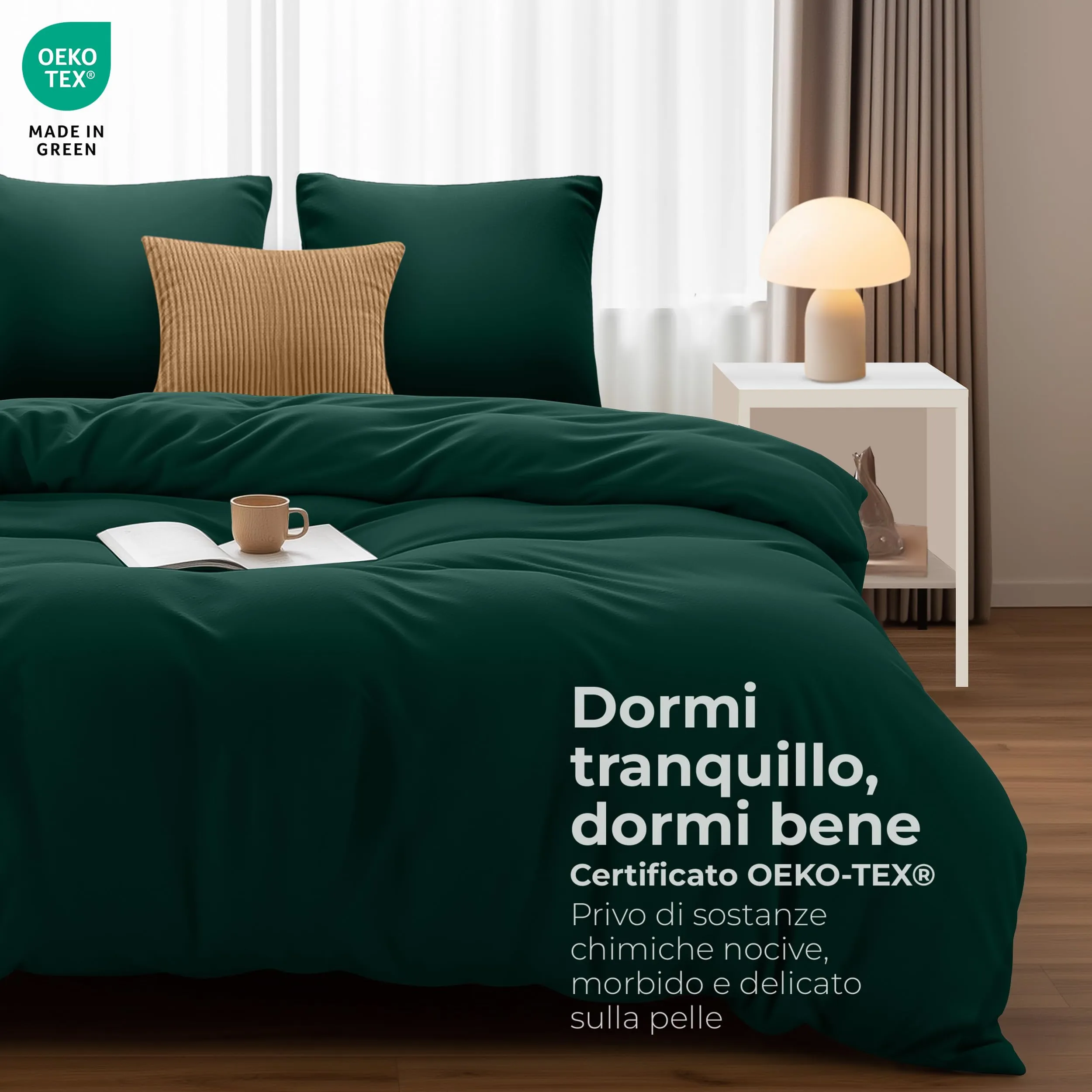 Utopia Bedding Set Copripiumino 240x220 cm e 2 Federe 65x65 cm, Microfibra, Smeraldo - immagine 2