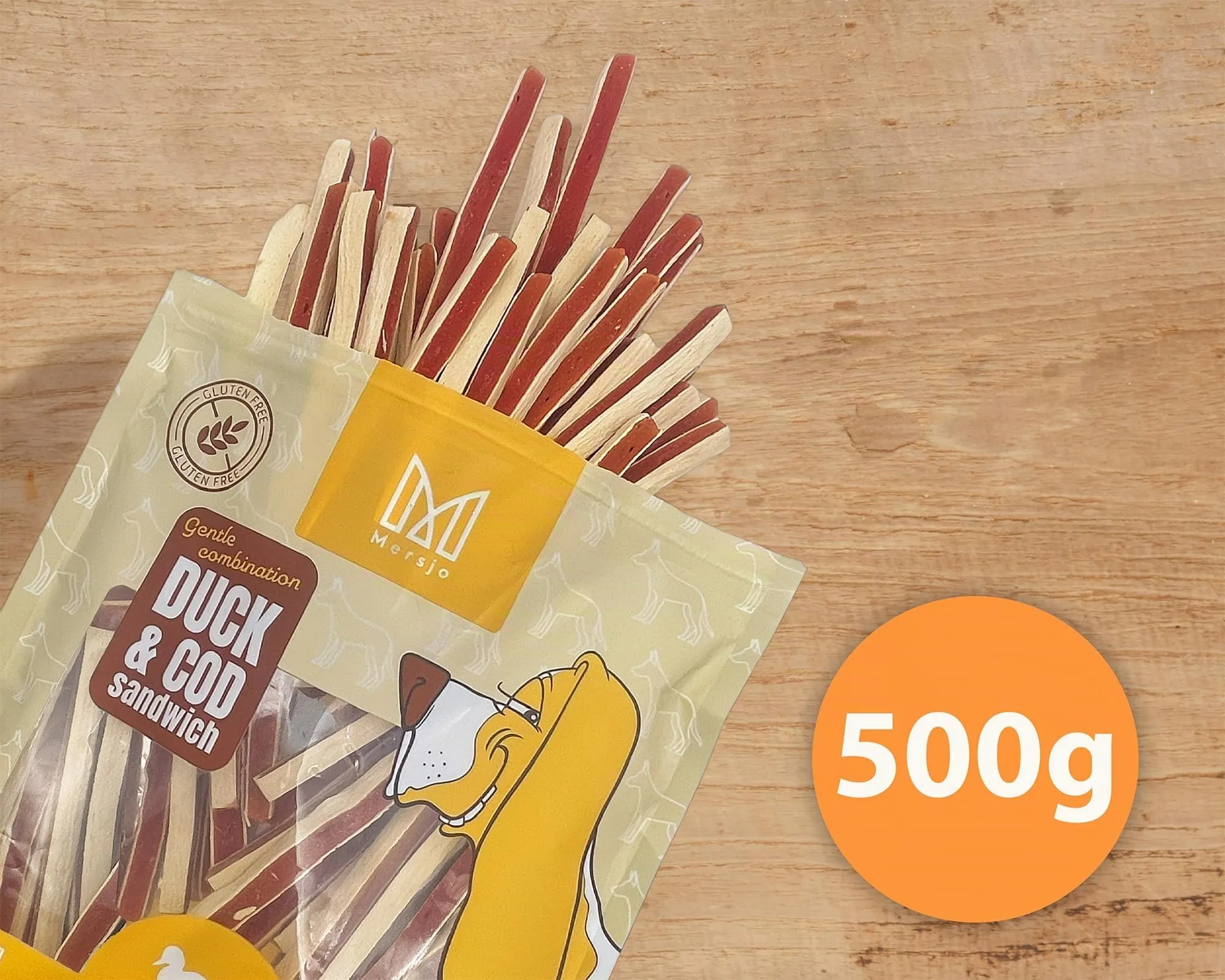 MERSJO Dolcetti per cani, strisce d'anatra, 87% carne, senza cereali e zucchero, 500 g (Confezione da 2) - immagine 6