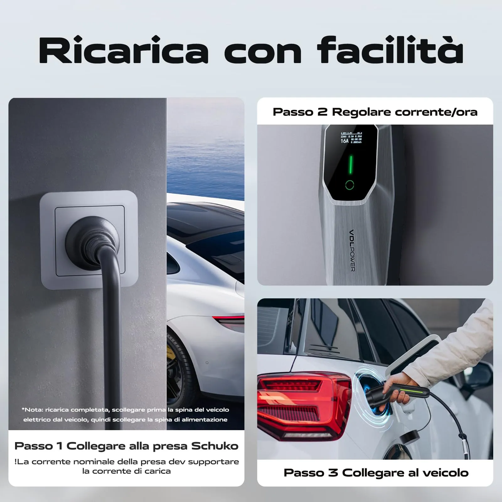 VDLPOWEREU EC11 Colonnina Ricarica Auto Elettrica, 3.6KW Tipo 2 con Spina Schuko, 6-16A, 5M, Monofase IP65 (IEC 62196-2) - immagine 6