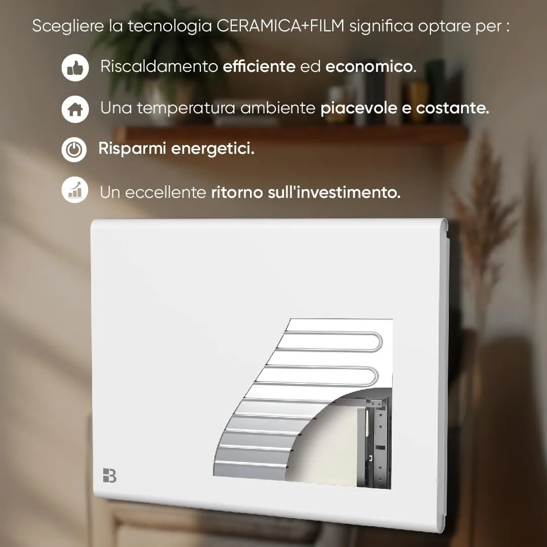 Bestherm Freya Radiatore elettrico fisso a inerzia secca ceramica e pellicola 1500W orizzontale bianco - immagine 3