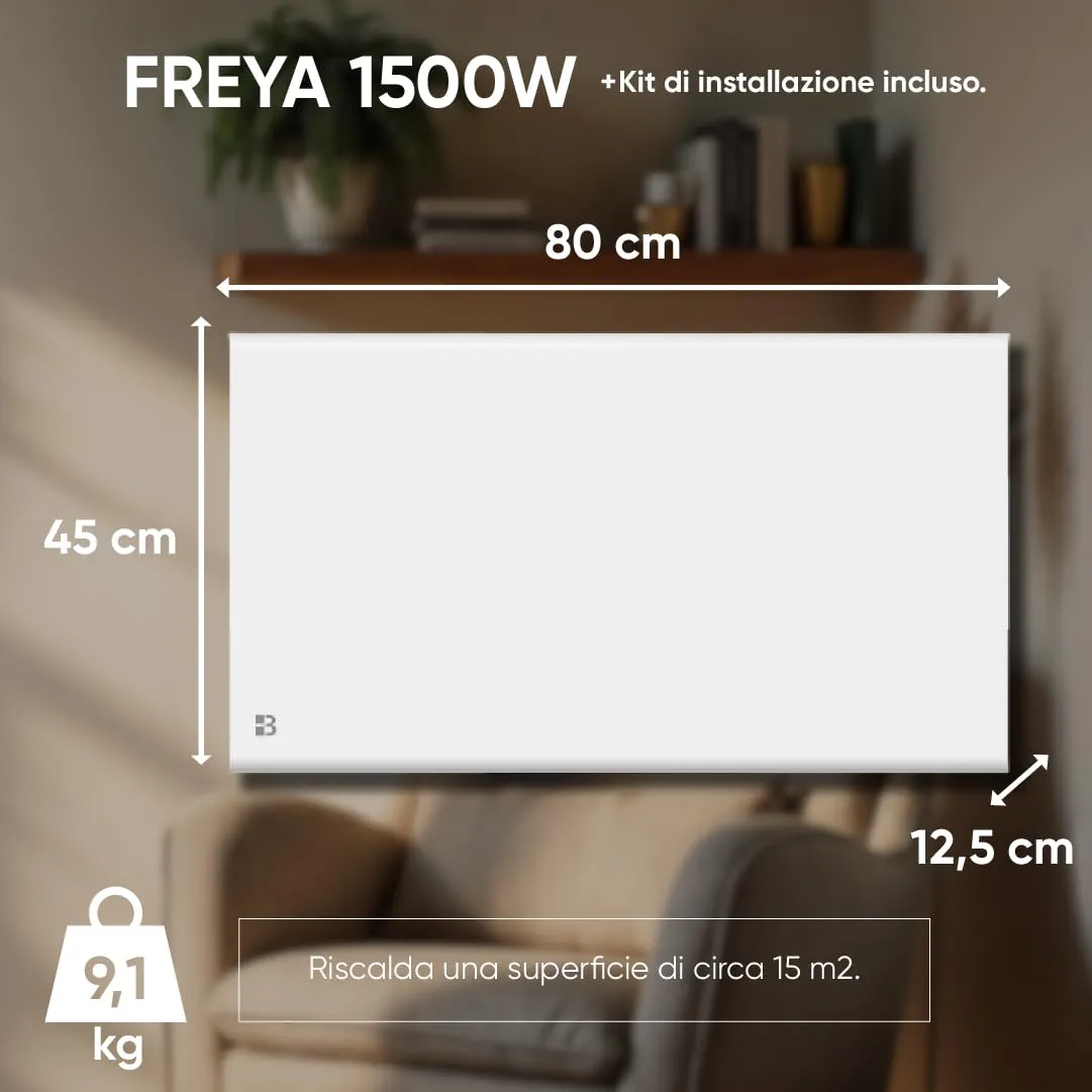 Bestherm Freya Radiatore elettrico fisso a inerzia secca ceramica e pellicola 1500W orizzontale bianco - immagine 4