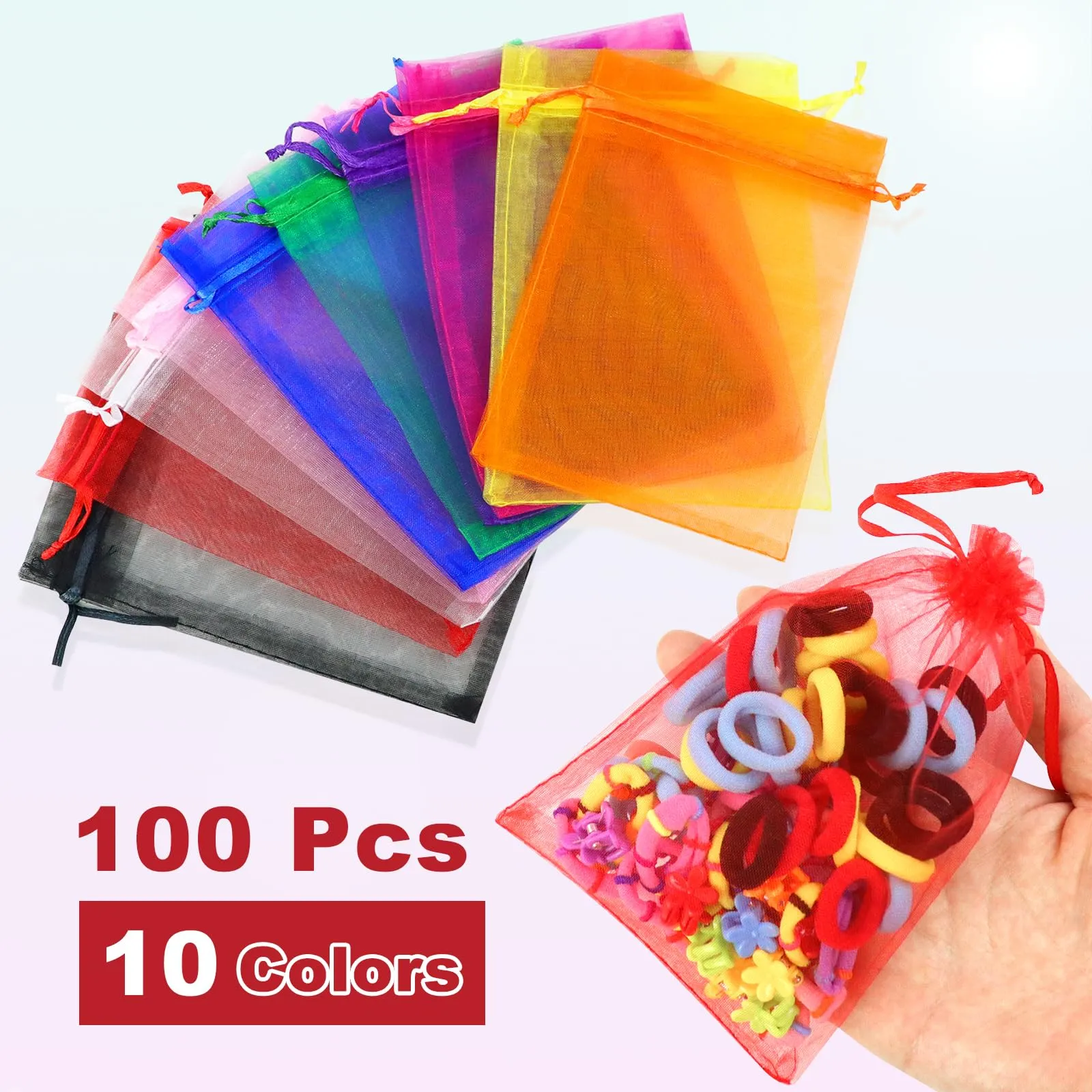 Soodyoow Sacchetti in Organza con Coulisse, 10 x 15 cm, 100 Pezzi, Multicolore - immagine 3
