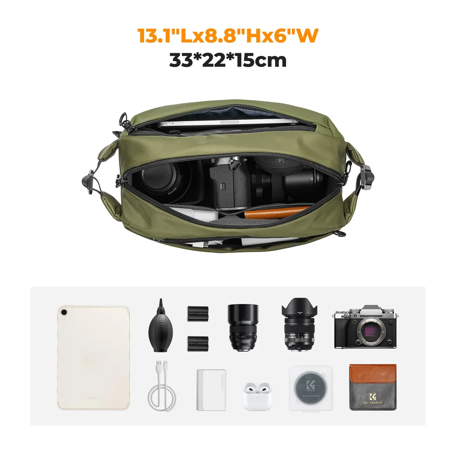 K&F Concept Borsa Foto Tracolla Impermeabile Antiurto 33cm Nero - immagine 2