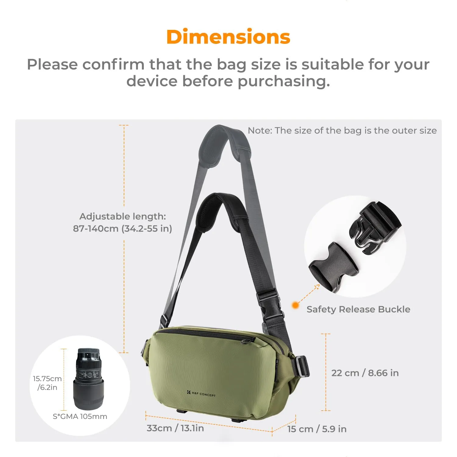 K&F Concept Borsa Foto Tracolla Impermeabile Antiurto 33cm Nero - immagine 5