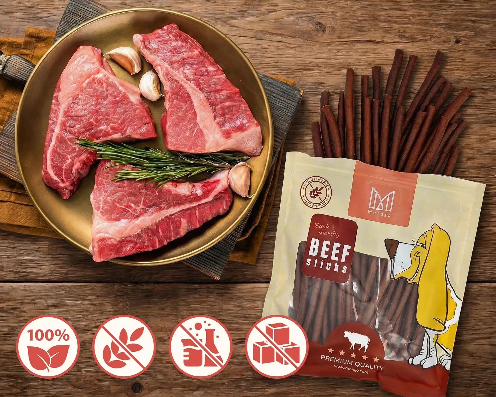 MERSJO Dolcetti per cani, Cabano di manzo 85% carne, senza cereali e zucchero, 500 g (Confezione da 2) - immagine 2
