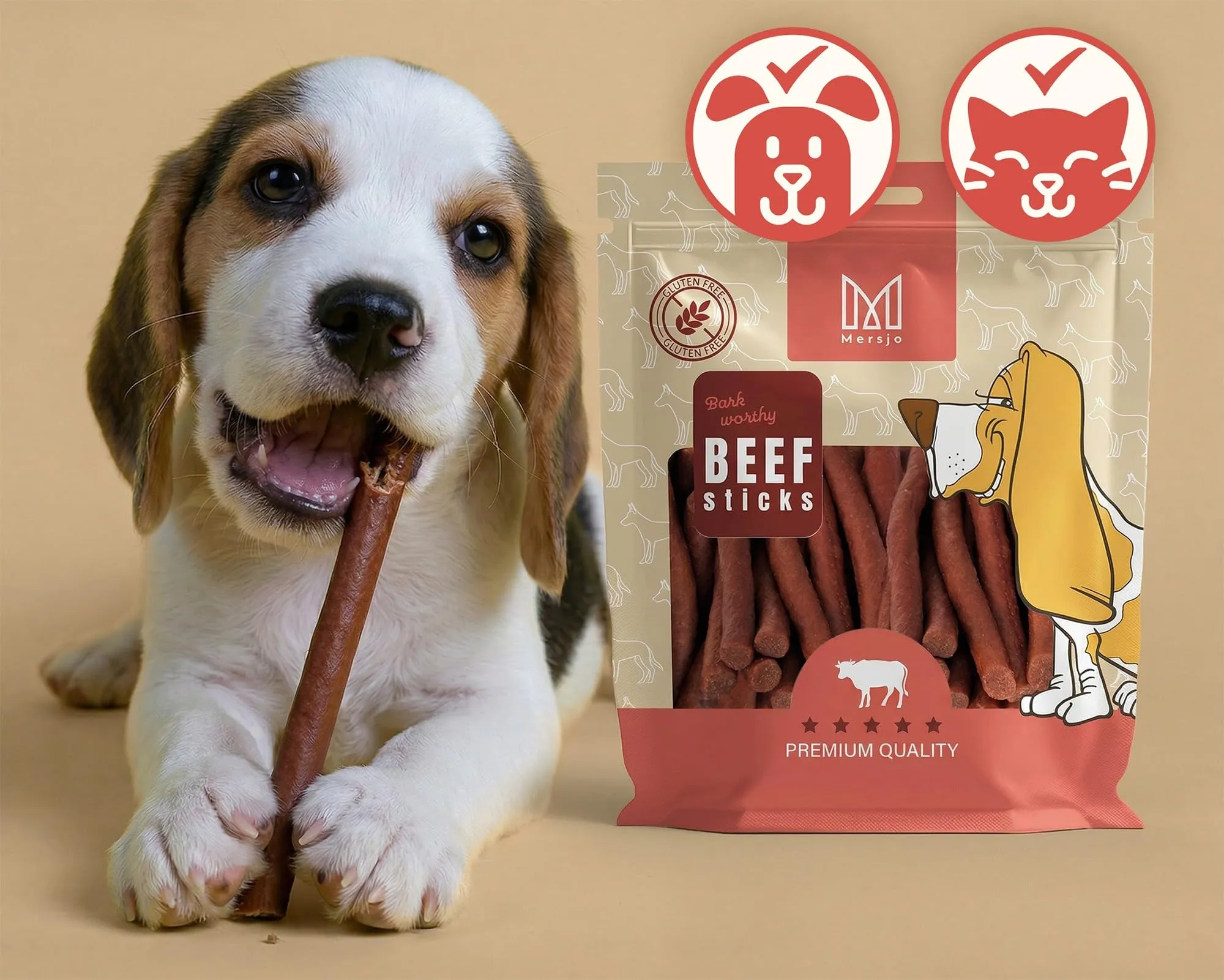 MERSJO Dolcetti per cani, Cabano di manzo 85% carne, senza cereali e zucchero, 500 g (Confezione da 2) - immagine 4