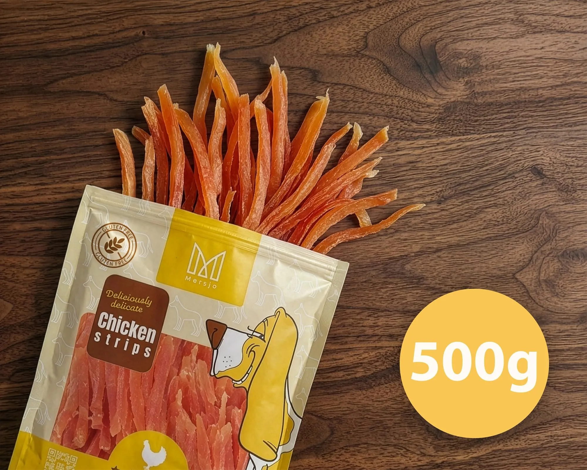 MERSJO Dolcetti per cani strisce di pollo, 88% carne, senza cereali, zucchero o additivi, 500 g (Confezione da 2) - immagine 4