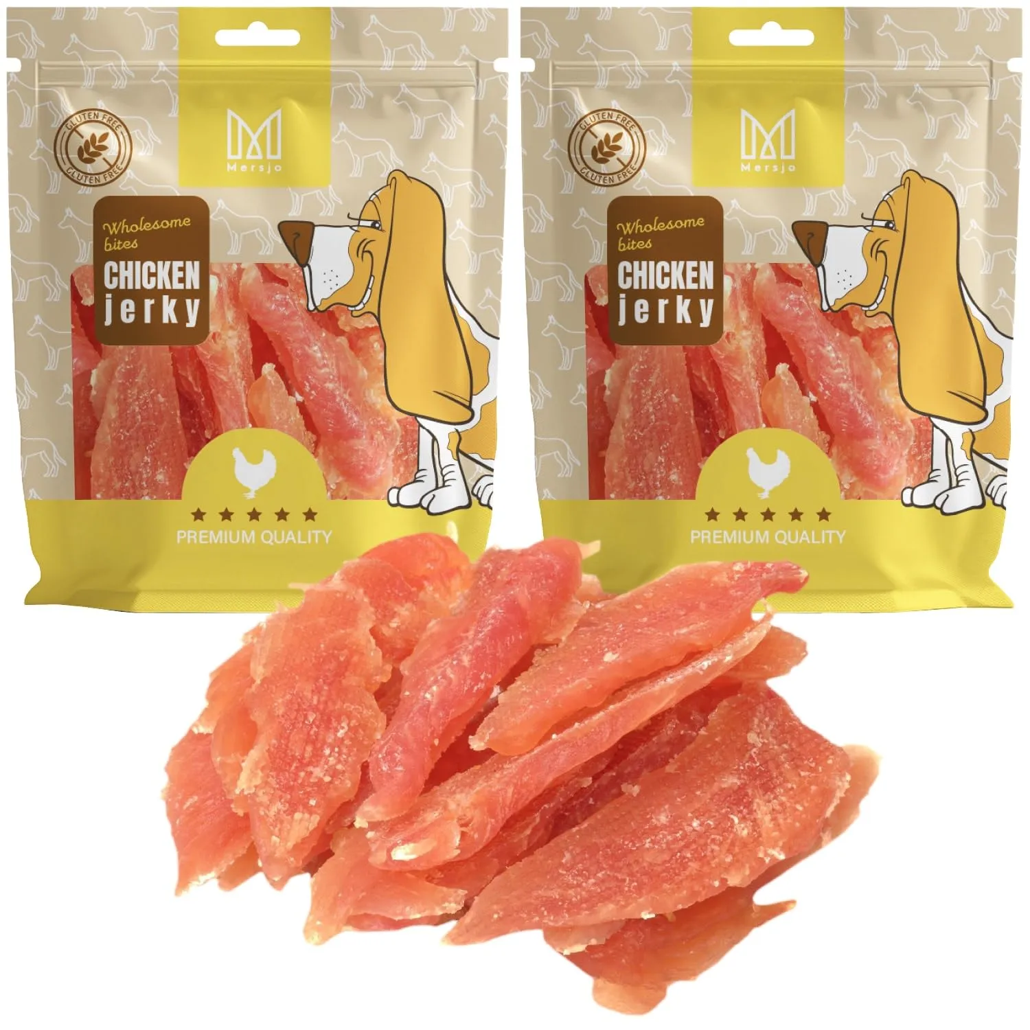MERSJO Dolcetti per Cani al Petto di Pollo, 88% Carne, Senza Cereali e Zucchero, 500 g (Confezione da 2) - immagine 1