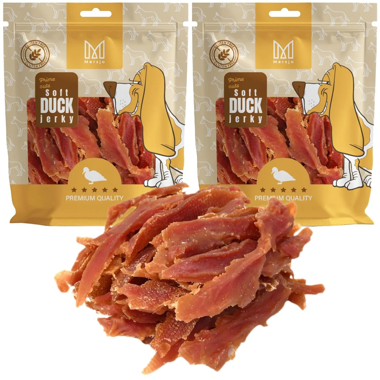 MERSJO Snack per cani al petto d'anatra, senza cereali e senza zucchero, 500 g (Confezione da 2) - immagine 1