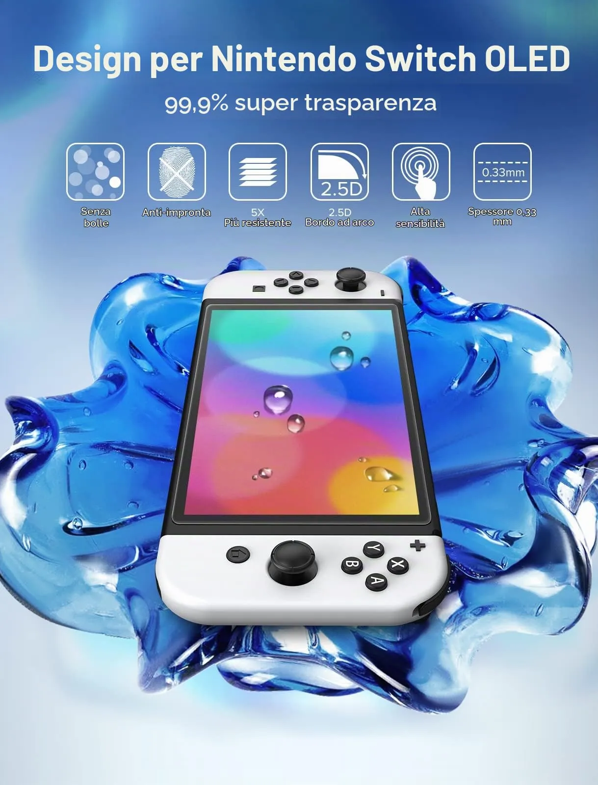 iVoler Pellicola in Vetro Temperato Opaca per Nintendo Switch OLED, Antiriflesso e Anti Graffio, 2 Pezzi - immagine 2
