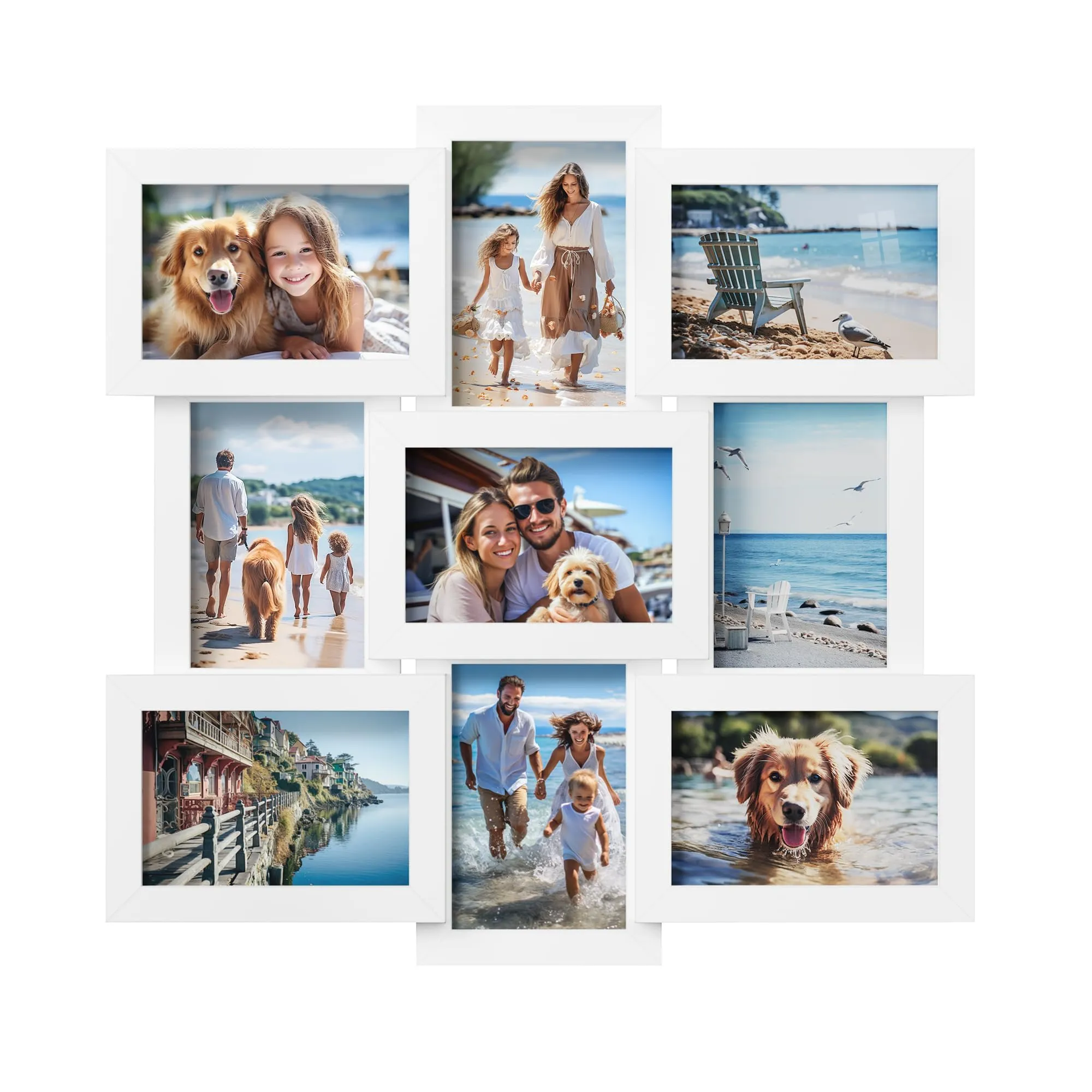 SONGMICS Collage di Cornici per 9 Foto 10 x 15 cm, MDF e Vetro, Bianco RPF029W01 - immagine 1