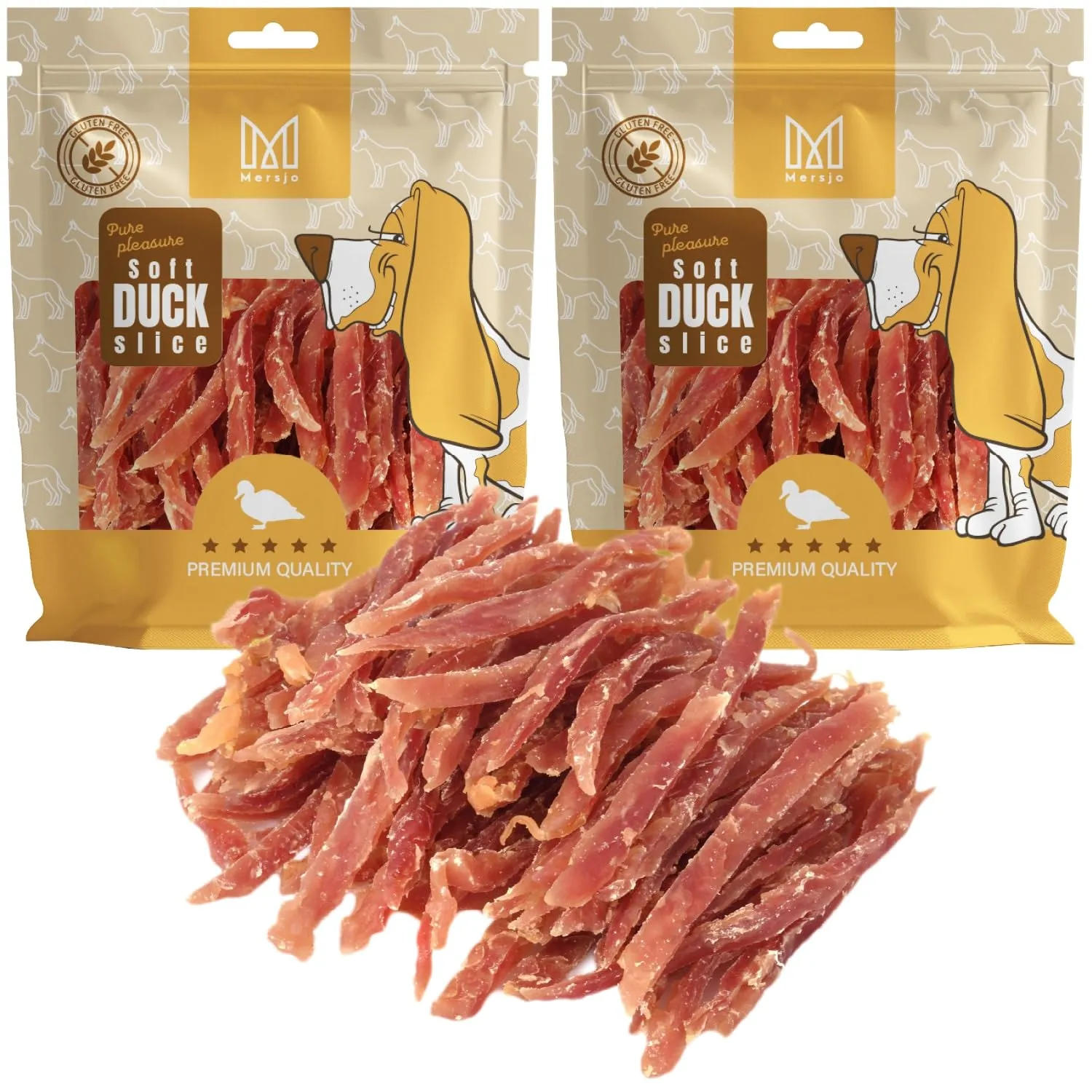 MERSJO Dolcetti per cani strisce d'anatra, 92% carne, senza cereali e zucchero, 500 g (Confezione da 2) - immagine 1