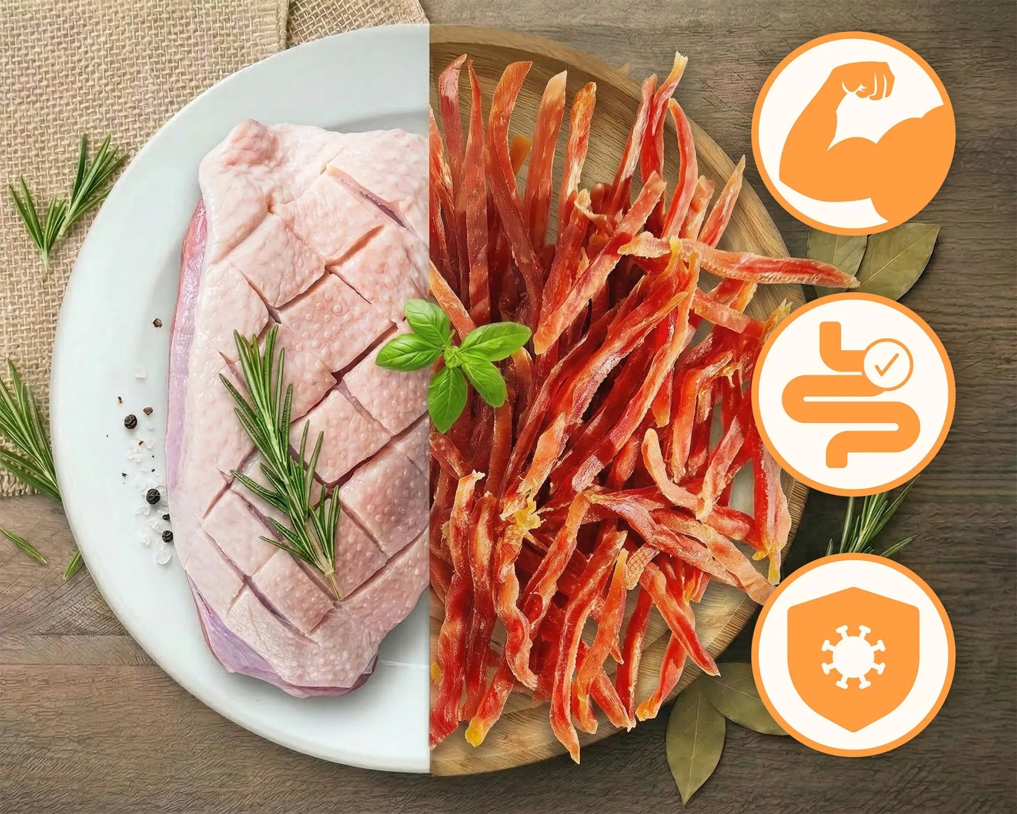 MERSJO Dolcetti per cani strisce d'anatra, 92% carne, senza cereali e zucchero, 500 g (Confezione da 2) - immagine 2