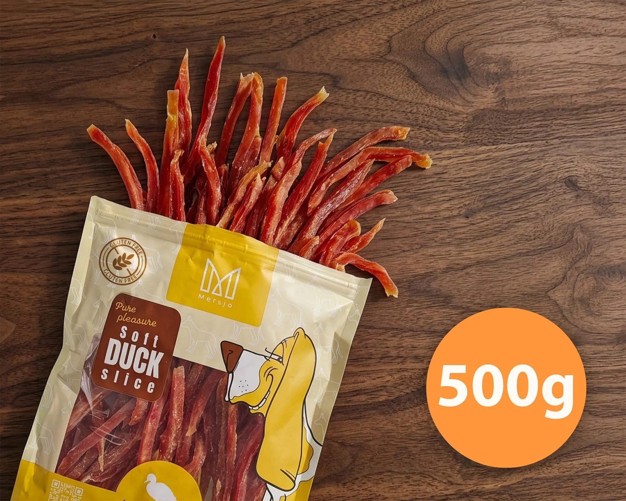 MERSJO Dolcetti per cani strisce d'anatra, 92% carne, senza cereali e zucchero, 500 g (Confezione da 2) - immagine 4