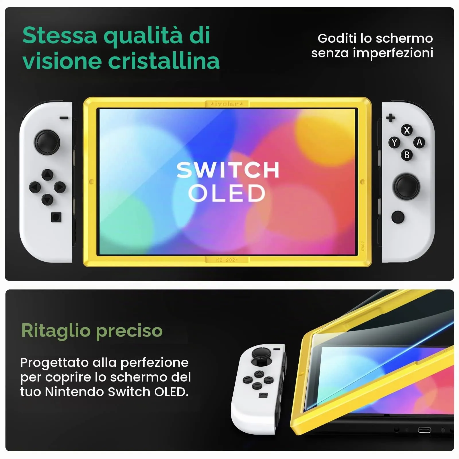 iVoler Vetro Temperato per Nintendo Switch OLED 7 Pollici Modello 2021, Set di 4 Pellicole Protettive 9H - immagine 5