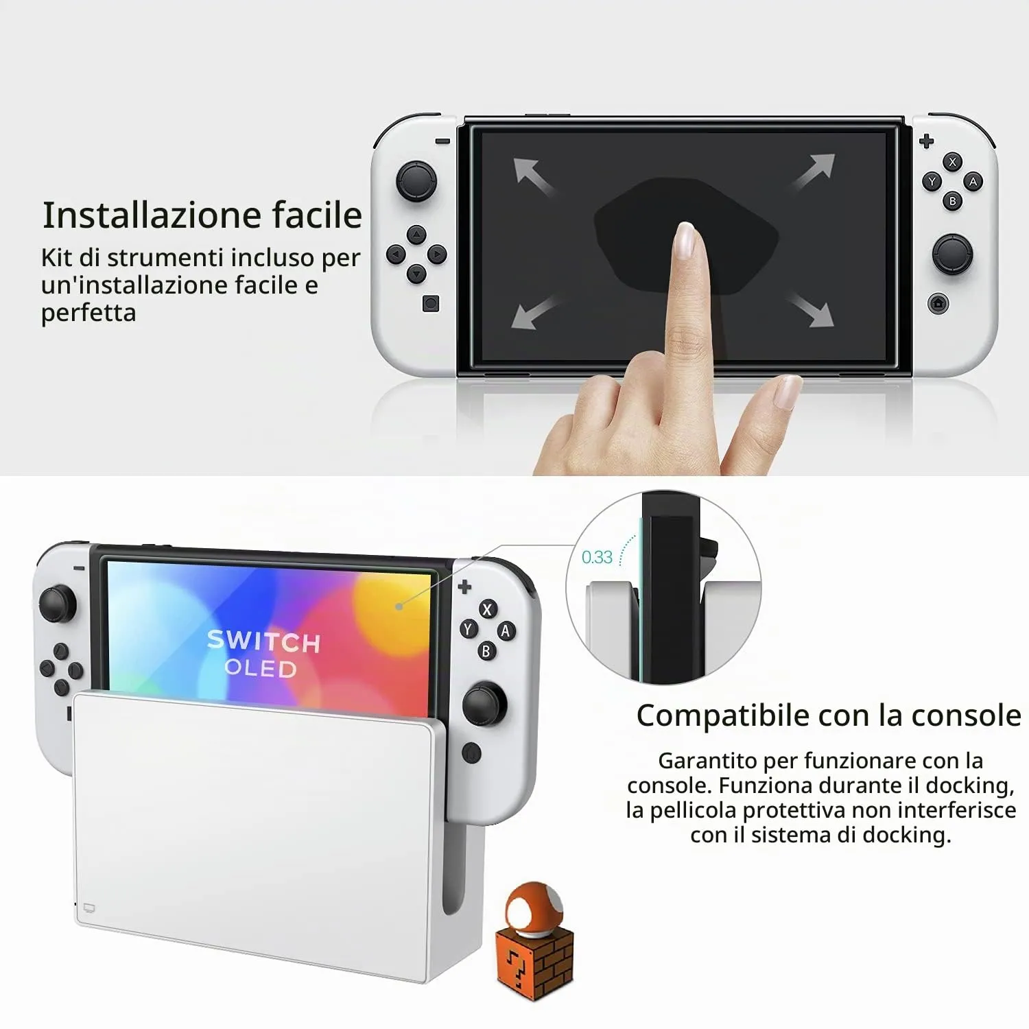 iVoler Vetro Temperato per Nintendo Switch OLED 7 Pollici Modello 2021, Set di 4 Pellicole Protettive 9H - immagine 6