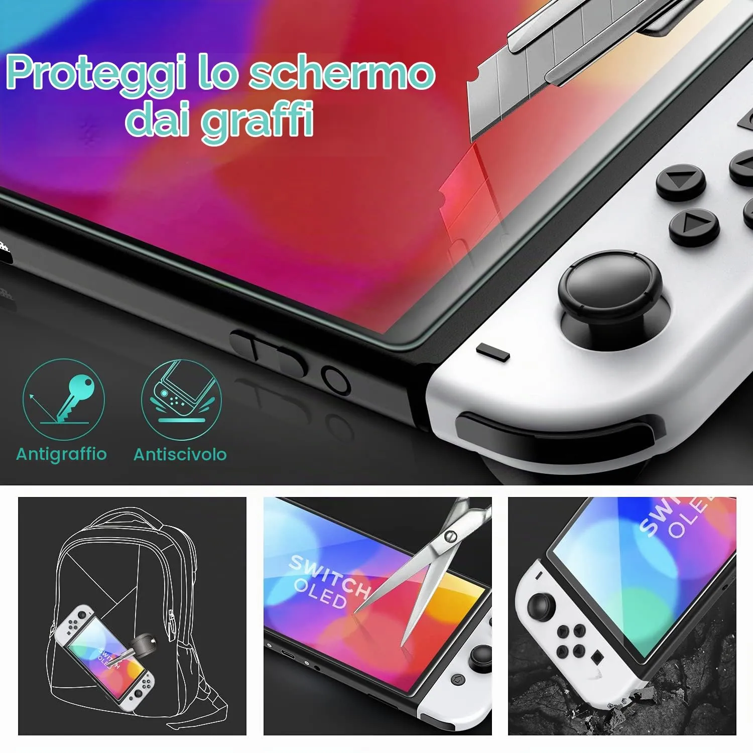 iVoler Vetro Temperato per Nintendo Switch OLED 7 Pollici Modello 2021, Set di 4 Pellicole Protettive 9H - immagine 7