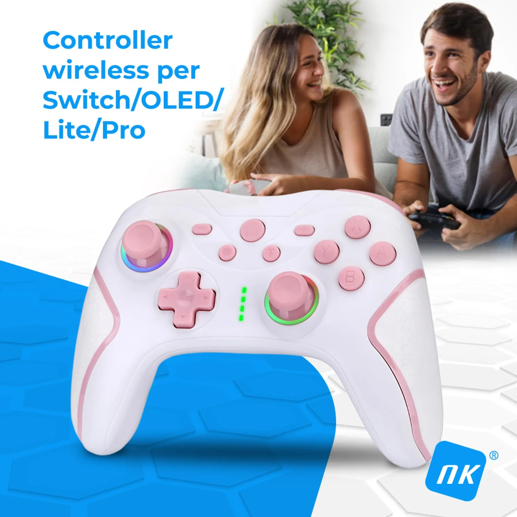 NK Telecomando Switch Wireless per Switch, OLED, Lite e Pro - Bianco e Rosa - immagine 2