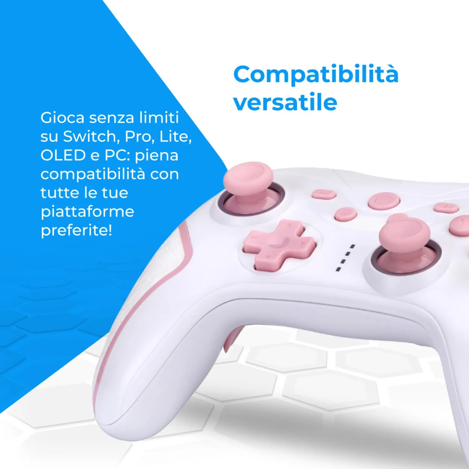 NK Telecomando Switch Wireless per Switch, OLED, Lite e Pro - Bianco e Rosa - immagine 4