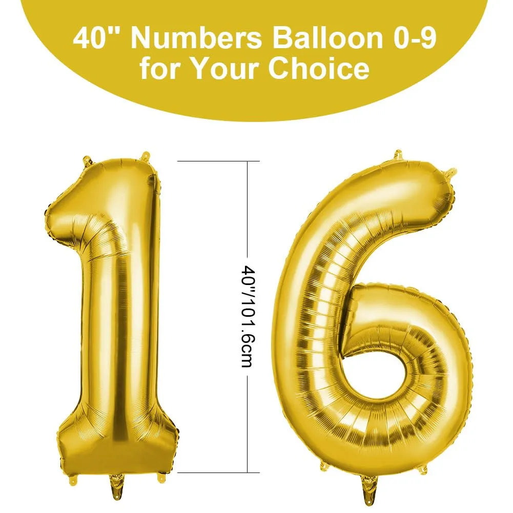 OFFCUP Palloncini Compleanno Oro 101 cm, Numero 16/61 - immagine 2