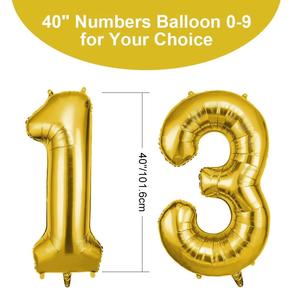OFFCUP Palloncini Compleanno Oro 101 cm, Numero 13/31 - immagine 2