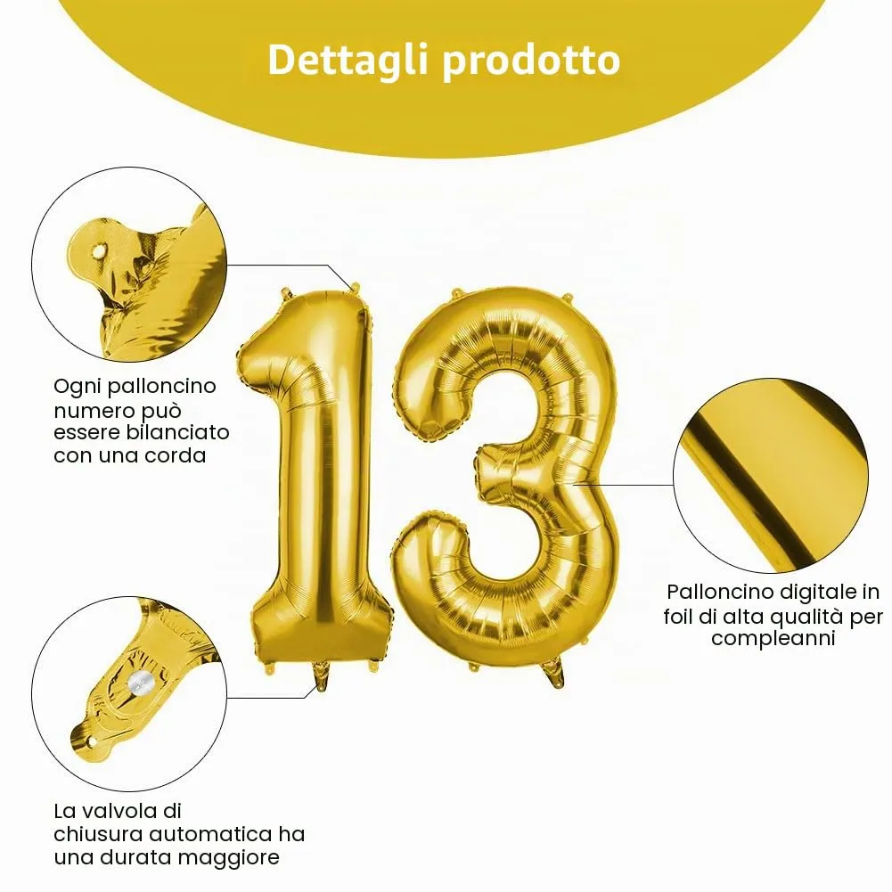 OFFCUP Palloncini Compleanno Oro 101 cm, Numero 13/31 - immagine 3