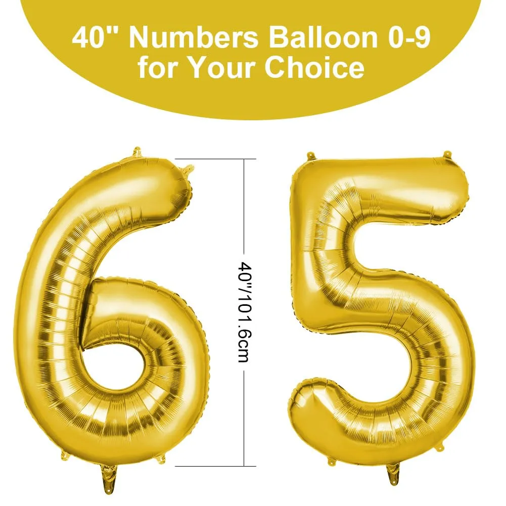 OFFCUP Foil Number 65 Balloons, Gold, 40" (101cm) - immagine 2